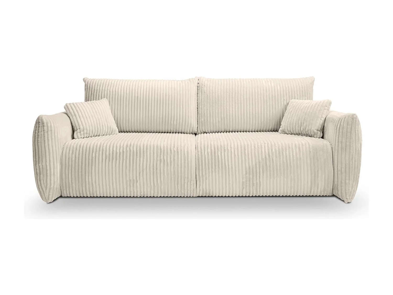 ELIO - Canapé droit convertible gros velours côtelé 3 places - Beige