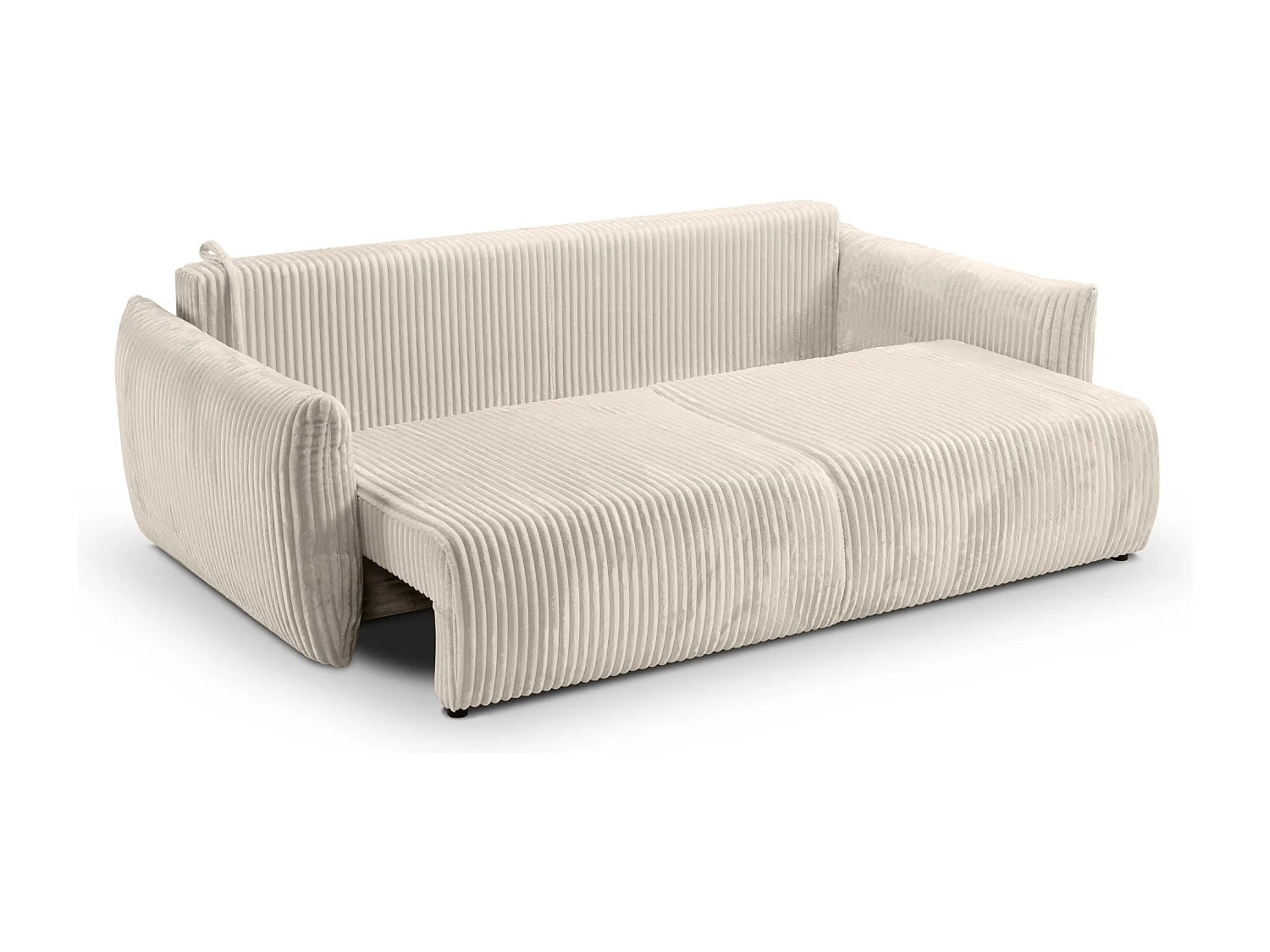 ELIO - Canapé droit convertible gros velours côtelé 3 places - Beige