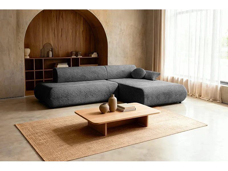 LEVI - Canapé d'angle convertible tissu lisse 3 places - Gris foncé - Droit