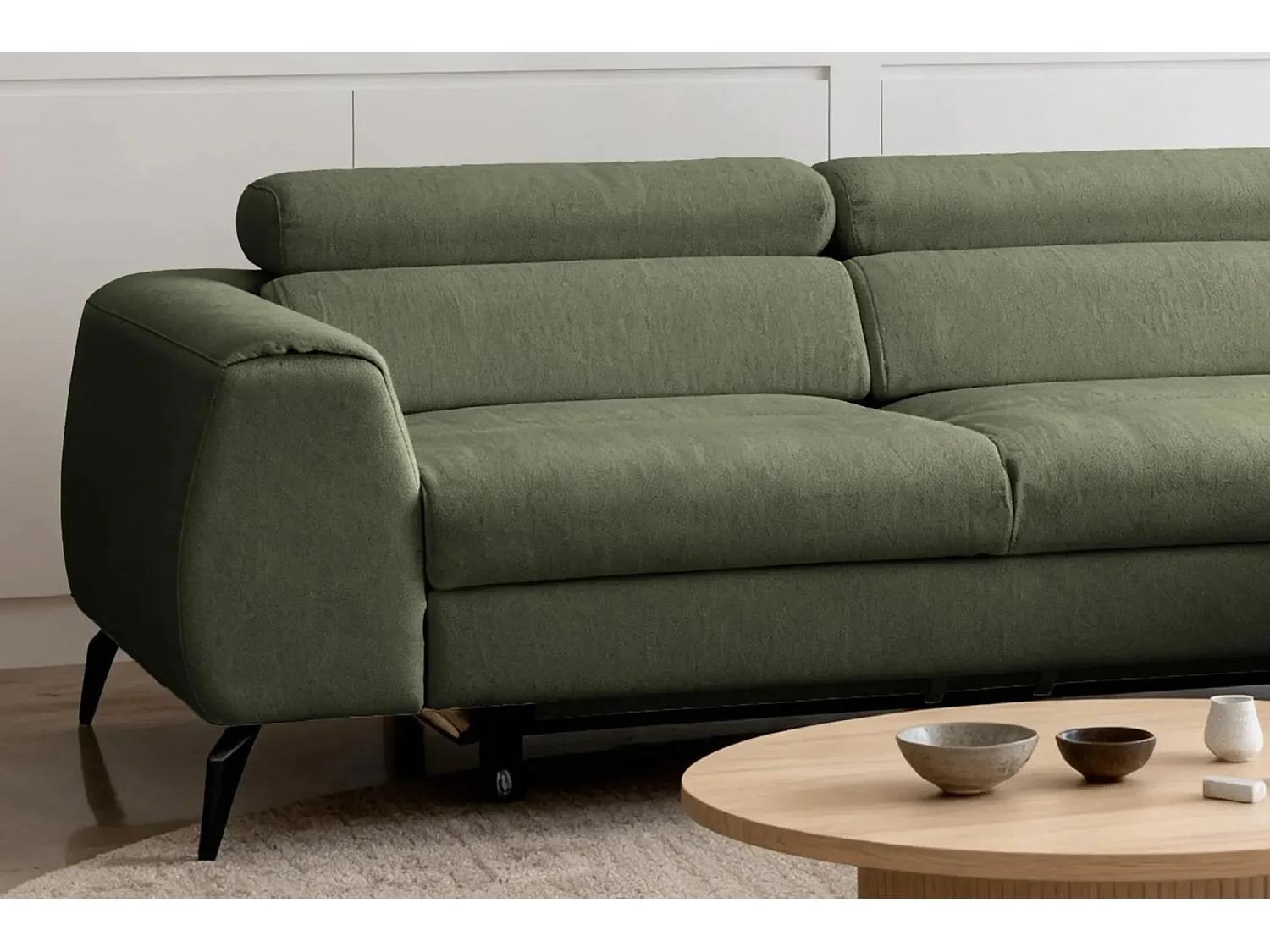 CLOVIS - Canapé d'angle convertible tissu chiné 4 places - Vert - Gauche