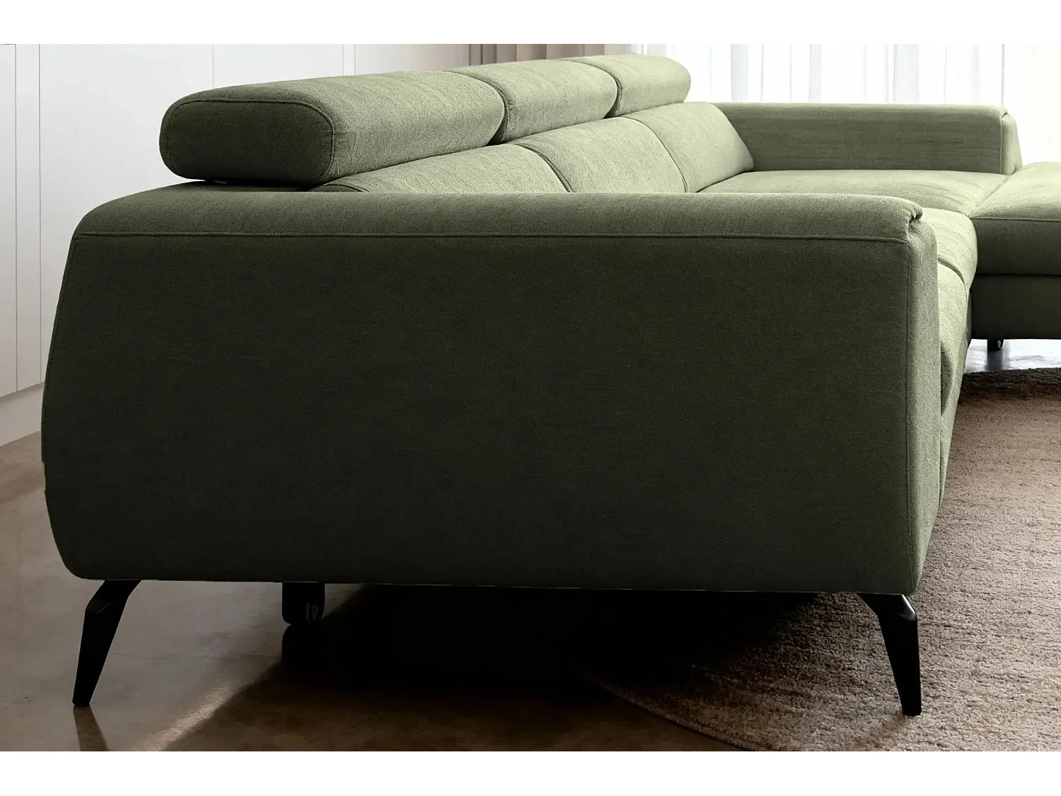 CLOVIS - Canapé d'angle convertible tissu chiné 4 places - Vert - Gauche