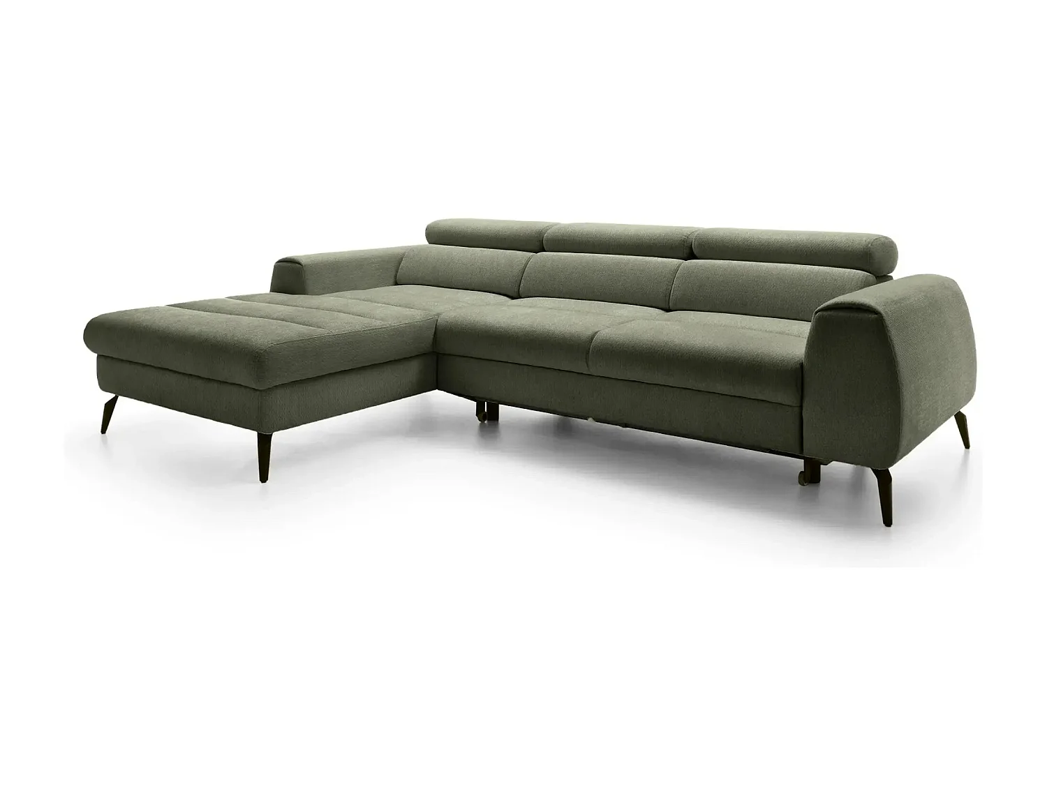 CLOVIS - Canapé d'angle convertible tissu chiné 4 places - Vert - Gauche