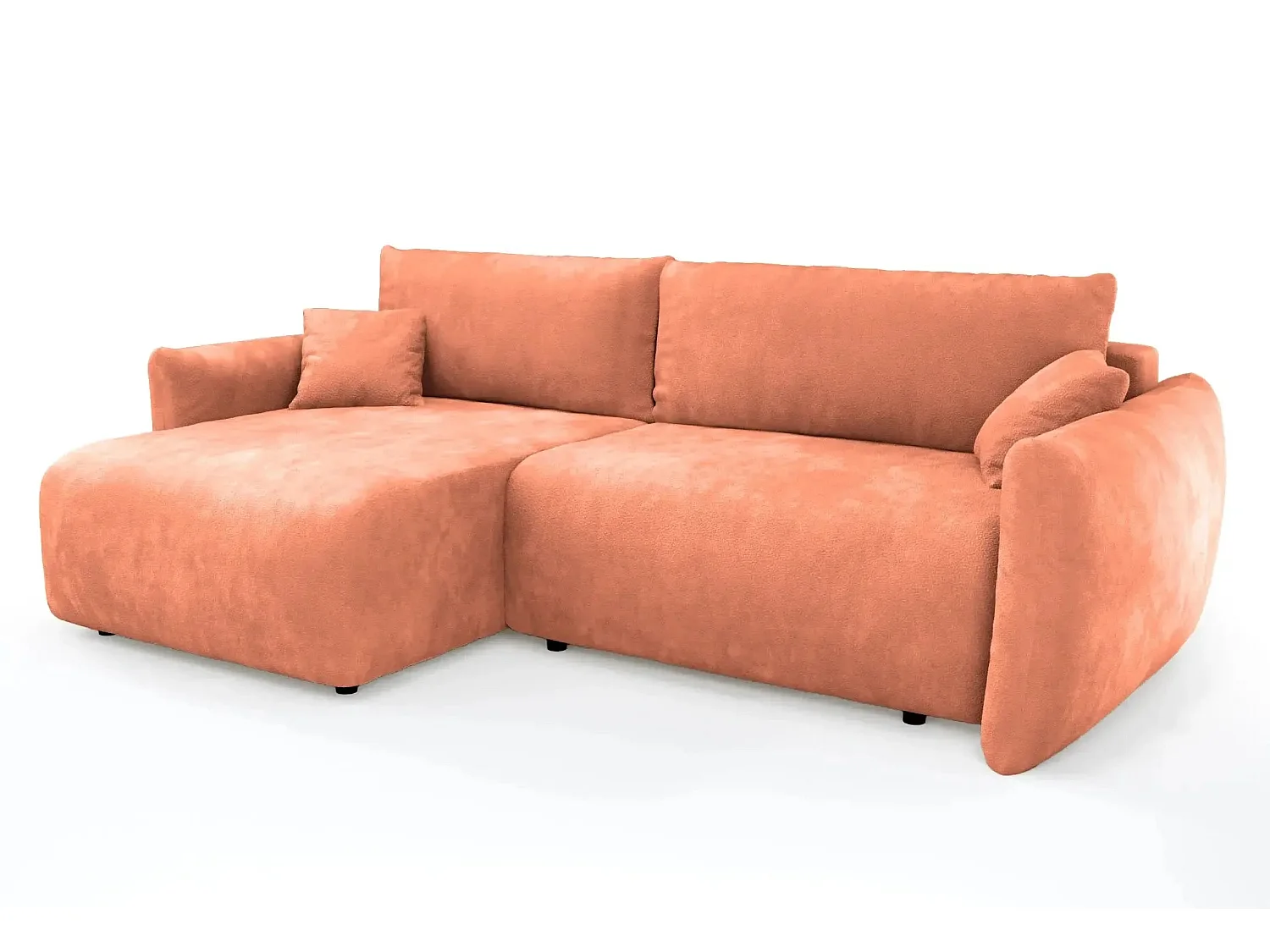 ELIO - Canapé d'angle convertible tissu bouclette 4 places - Terracotta