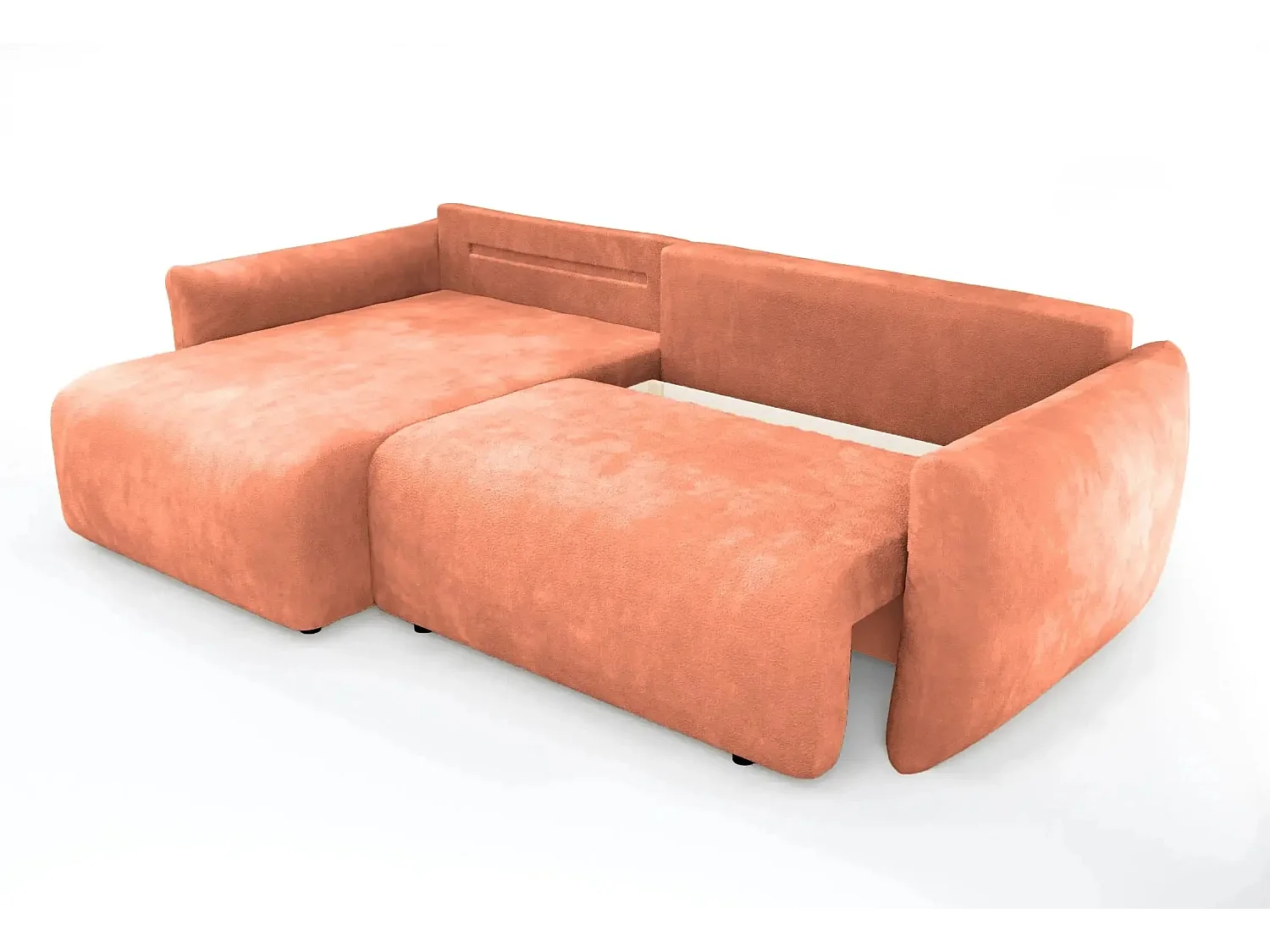 ELIO - Canapé d'angle convertible tissu bouclette 4 places - Terracotta