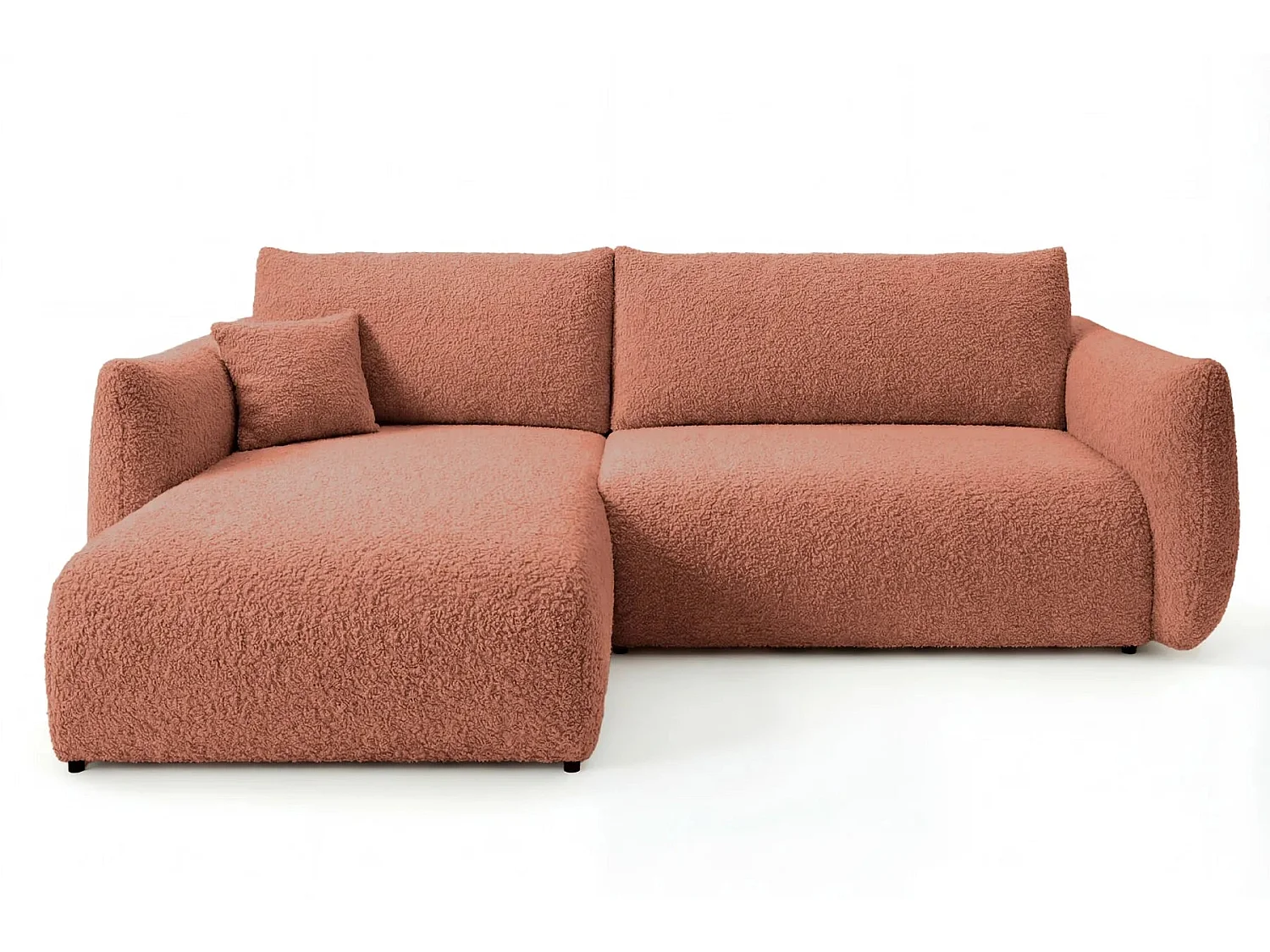 ELIO - Canapé d'angle convertible tissu bouclette 4 places - Terracotta