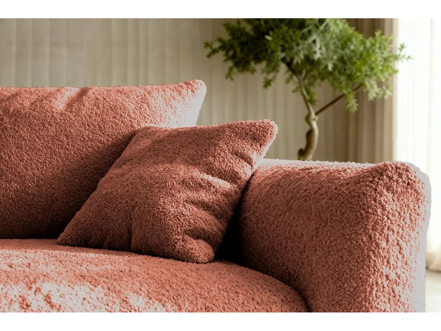 ELIO - Canapé d'angle convertible tissu bouclette 4 places - Terracotta