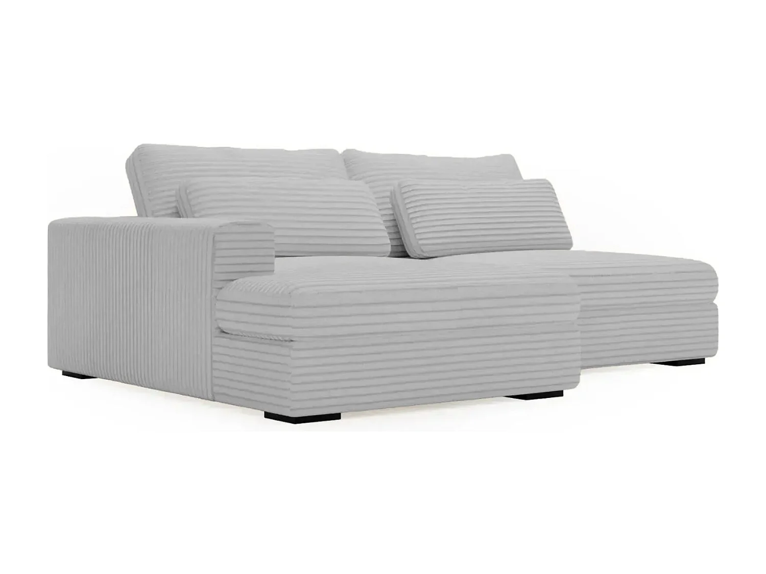 AGATHE - Canapé d'angle convertible gros velours côtelé 4 places - Gris clair - Droit