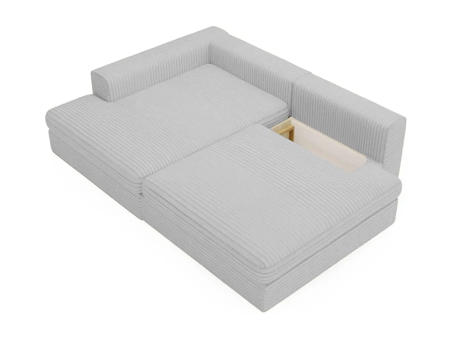 AGATHE - Canapé d'angle convertible gros velours côtelé 4 places - Gris clair - Droit