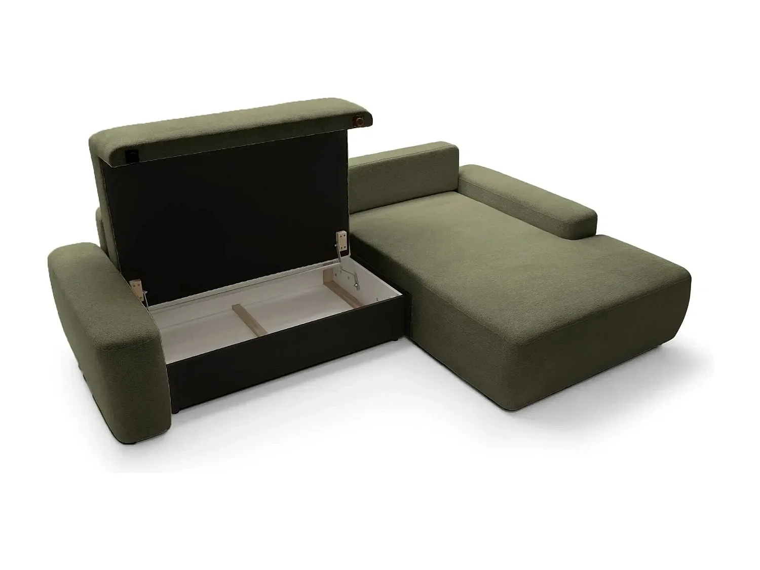 IVY - Canapé d'angle convertible tissu chiné 4 places - Vert olive - Droit
