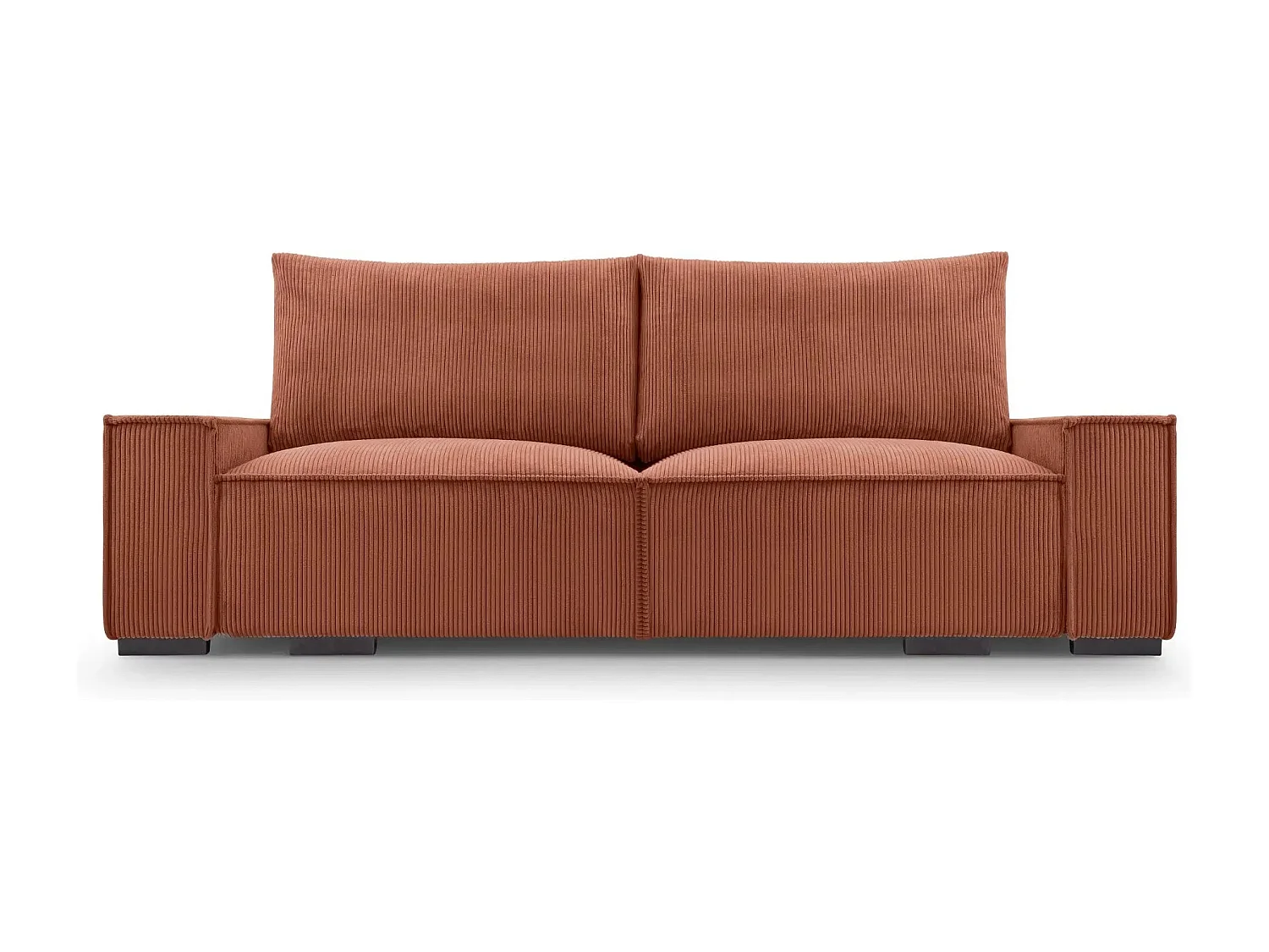 CLARY - Canapé droit convertible velours côtelé 2 places - Terracotta