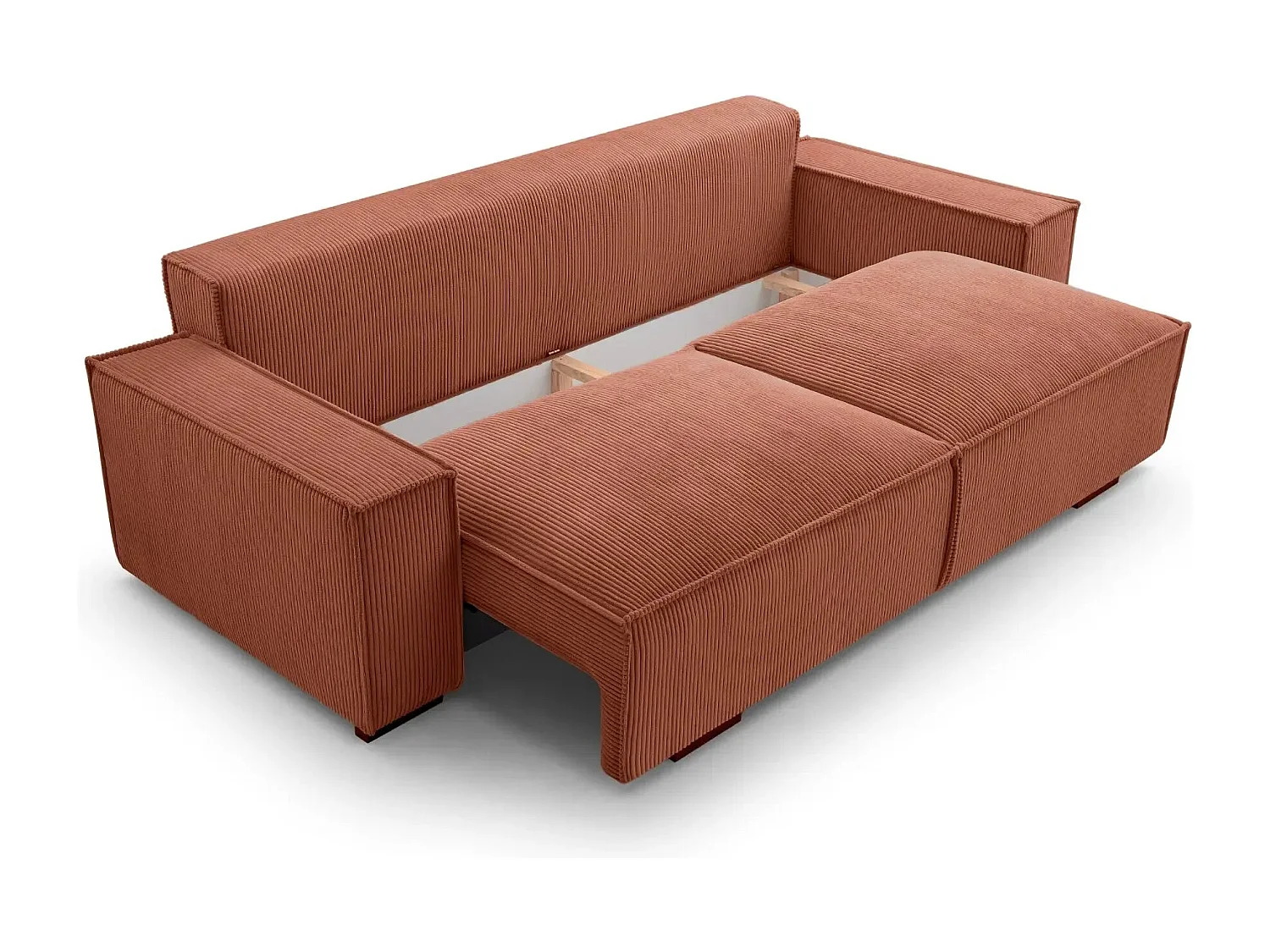 CLARY - Canapé droit convertible velours côtelé 2 places - Terracotta