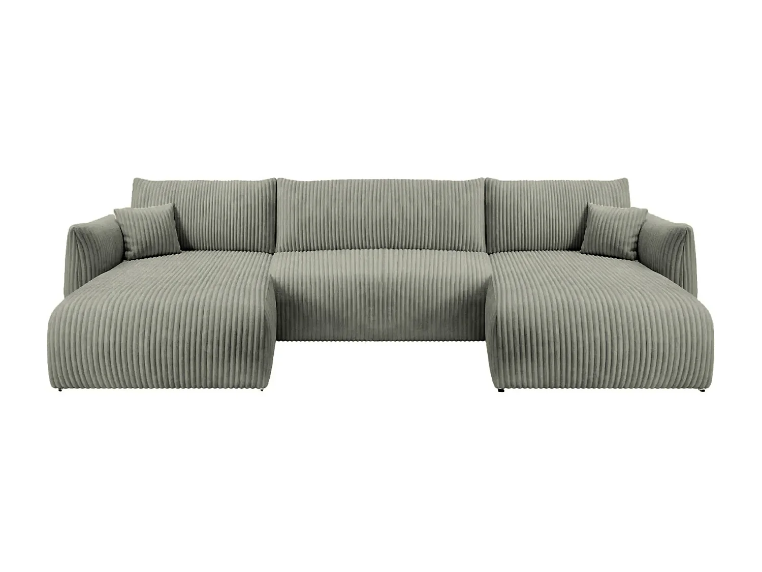 ELIO - Canapé panoramique convertible gros velours côtelé 5 places - Vert