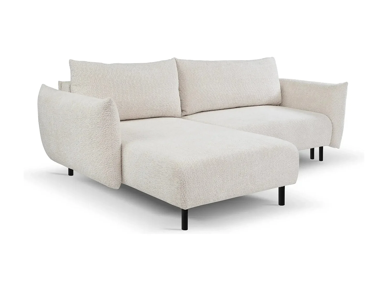 ALIX - Canapé d'angle convertible tissu bouclette 4 places - Beige