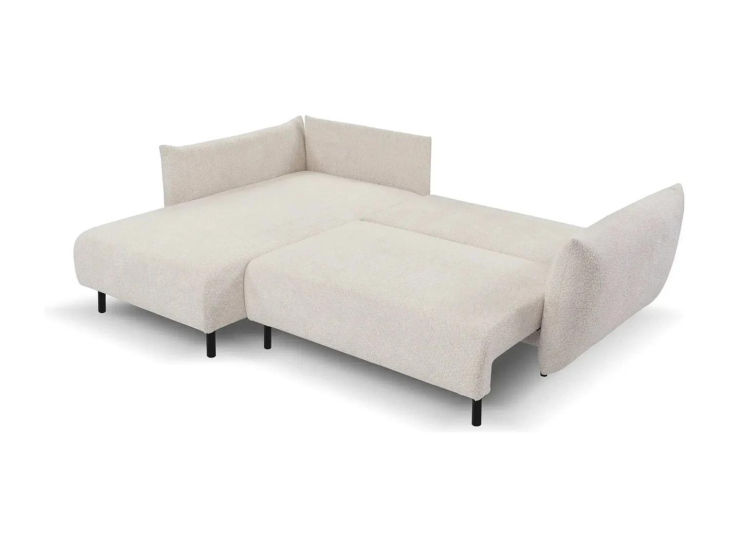 ALIX - Canapé d'angle convertible tissu bouclette 4 places - Beige