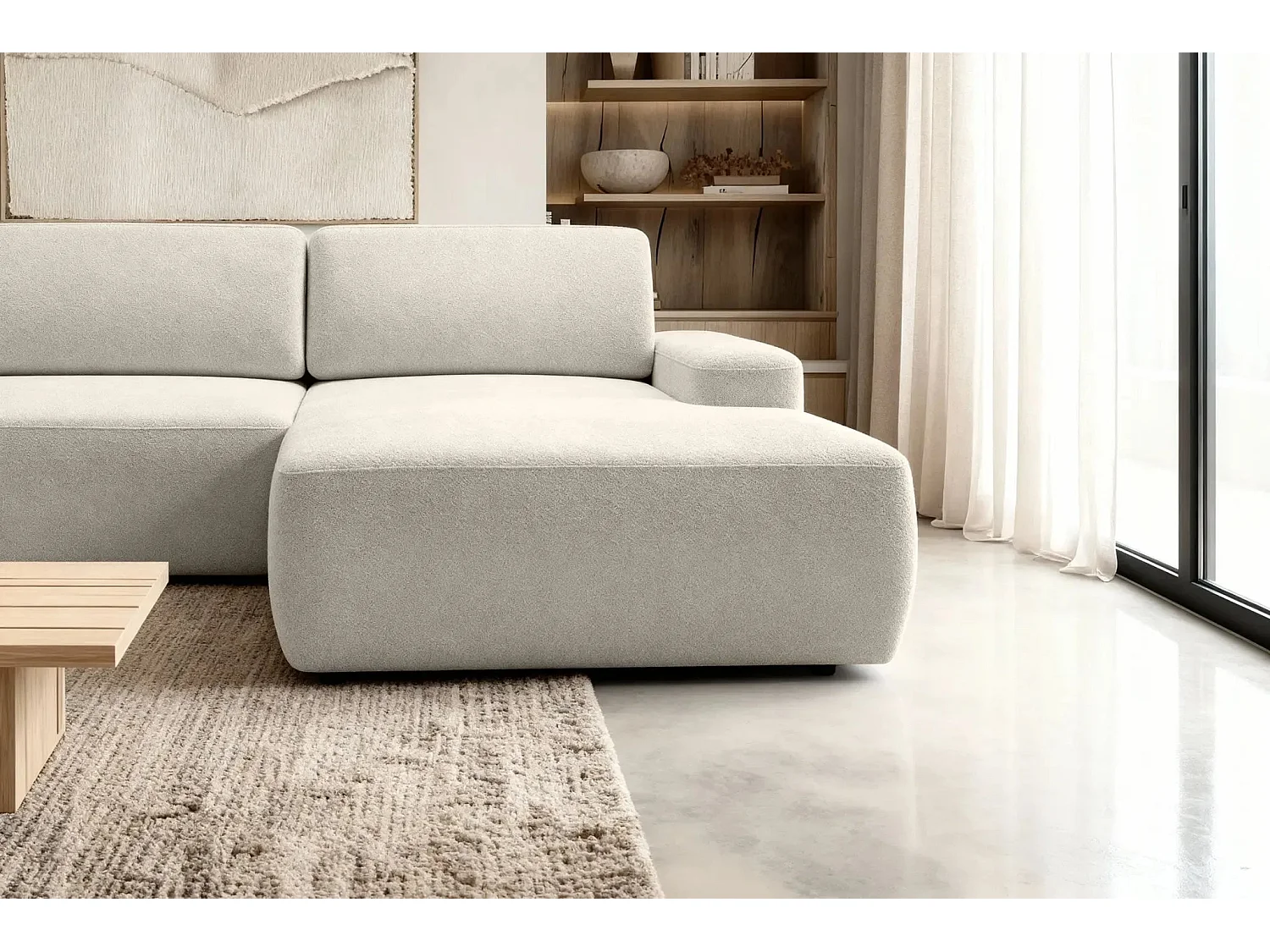 IVY - Canapé d'angle convertible tissu chiné 4 places - Beige - Droit