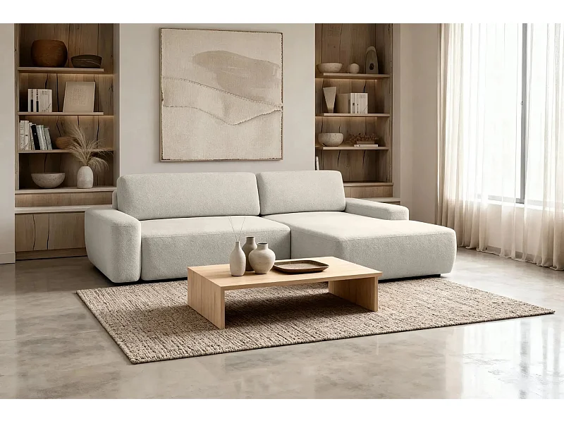 IVY - Canapé d'angle convertible tissu chiné 4 places - Beige - Droit