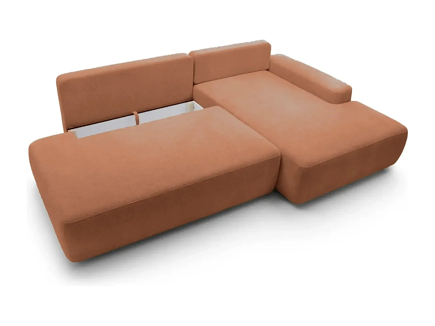 IVY O - Canapé d'angle convertible coffre tissu chiné 3 places - Terracotta -Gauche