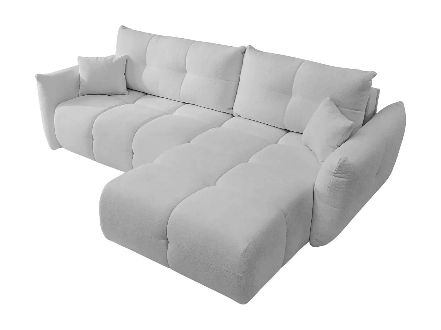 JUNE - Canapé d'angle convertible tissu bouclette 3 places - Gris clair