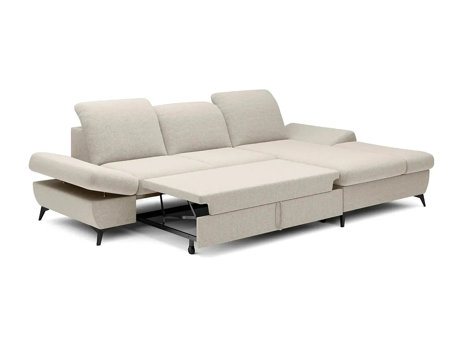 LIVIA - Canapé d'angle convertible tissu chiné 4 places - Beige - Droit