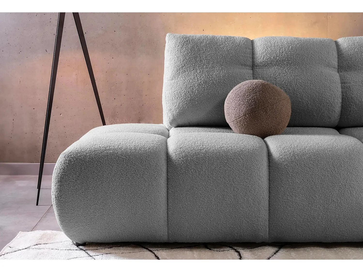 CONSTANCE - Canapé d'angle convertible tissu bouclette 4 places - Gris clair - Gauche