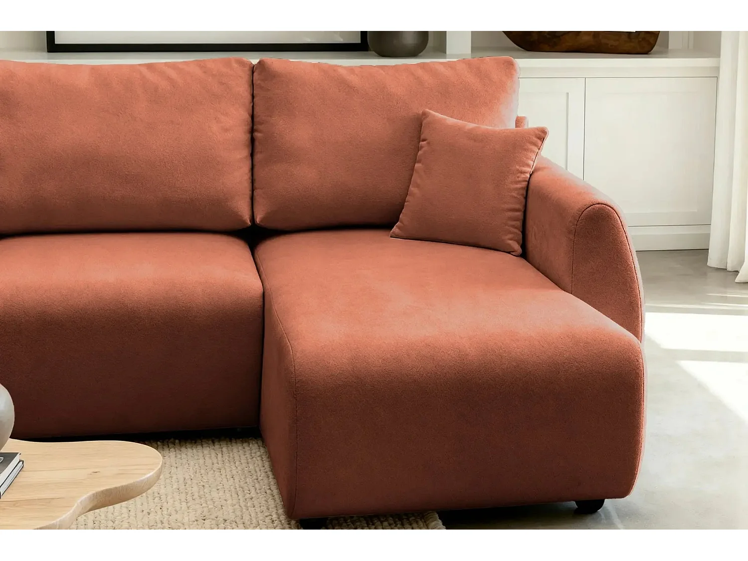 HERA - Canapé d'angle convertible tissu doux 3 places - Terracotta