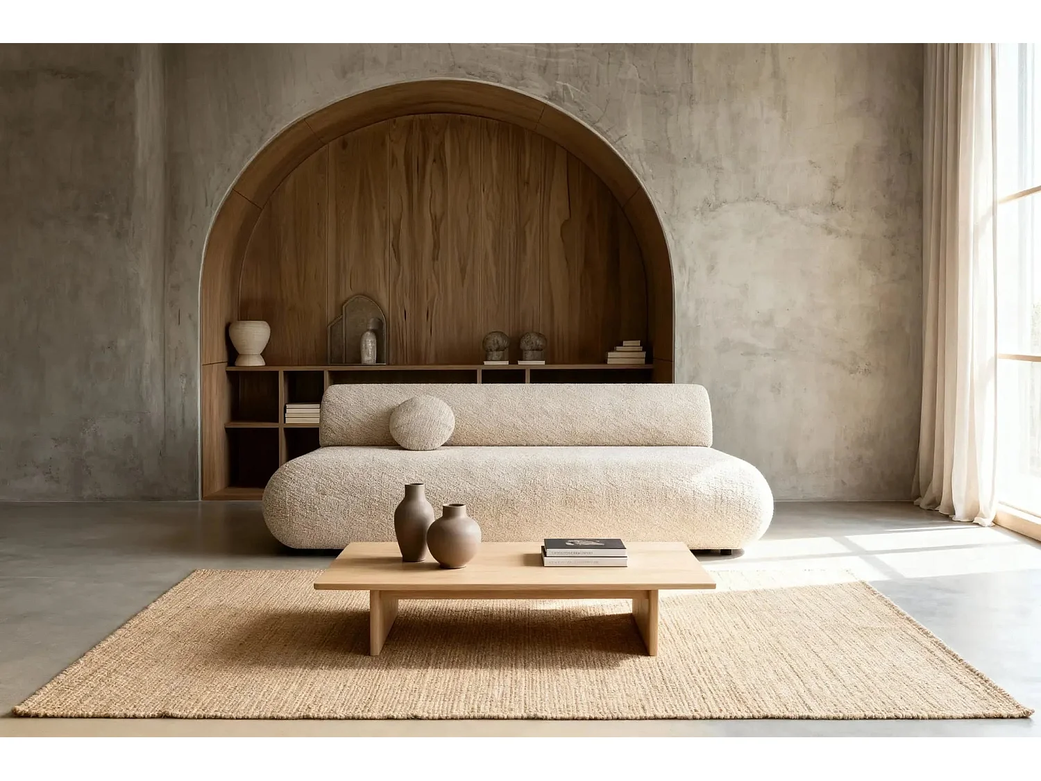 LEVI - Canapé droit convertible tissu lisse 2 places - Beige