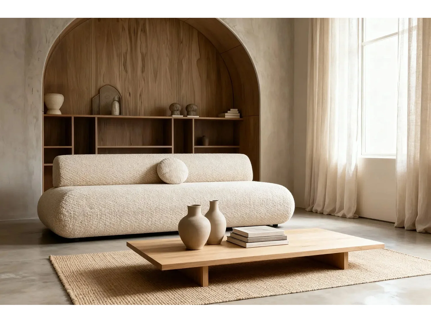 LEVI - Canapé droit convertible tissu lisse 2 places - Beige