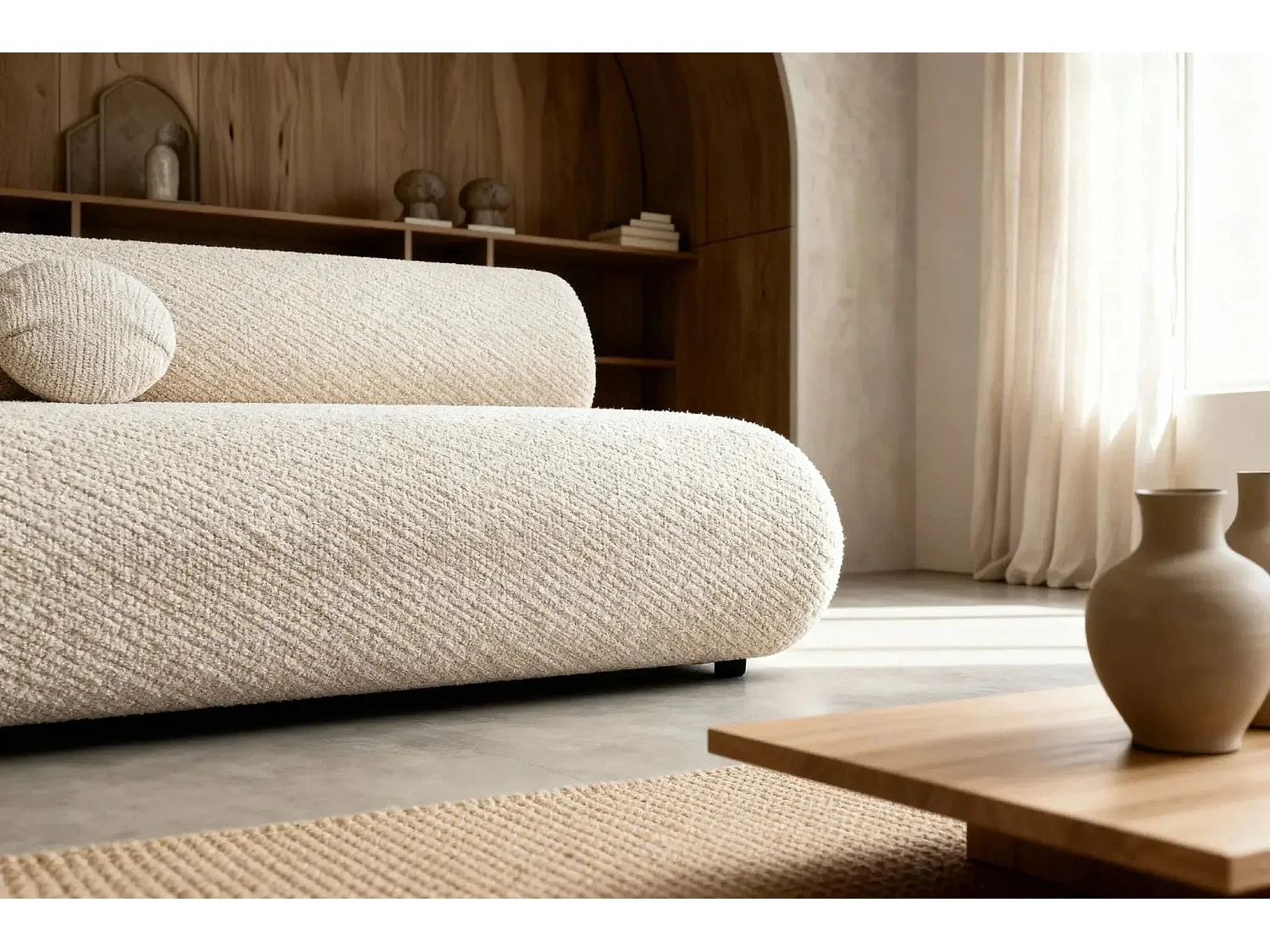 LEVI - Canapé droit convertible tissu lisse 2 places - Beige