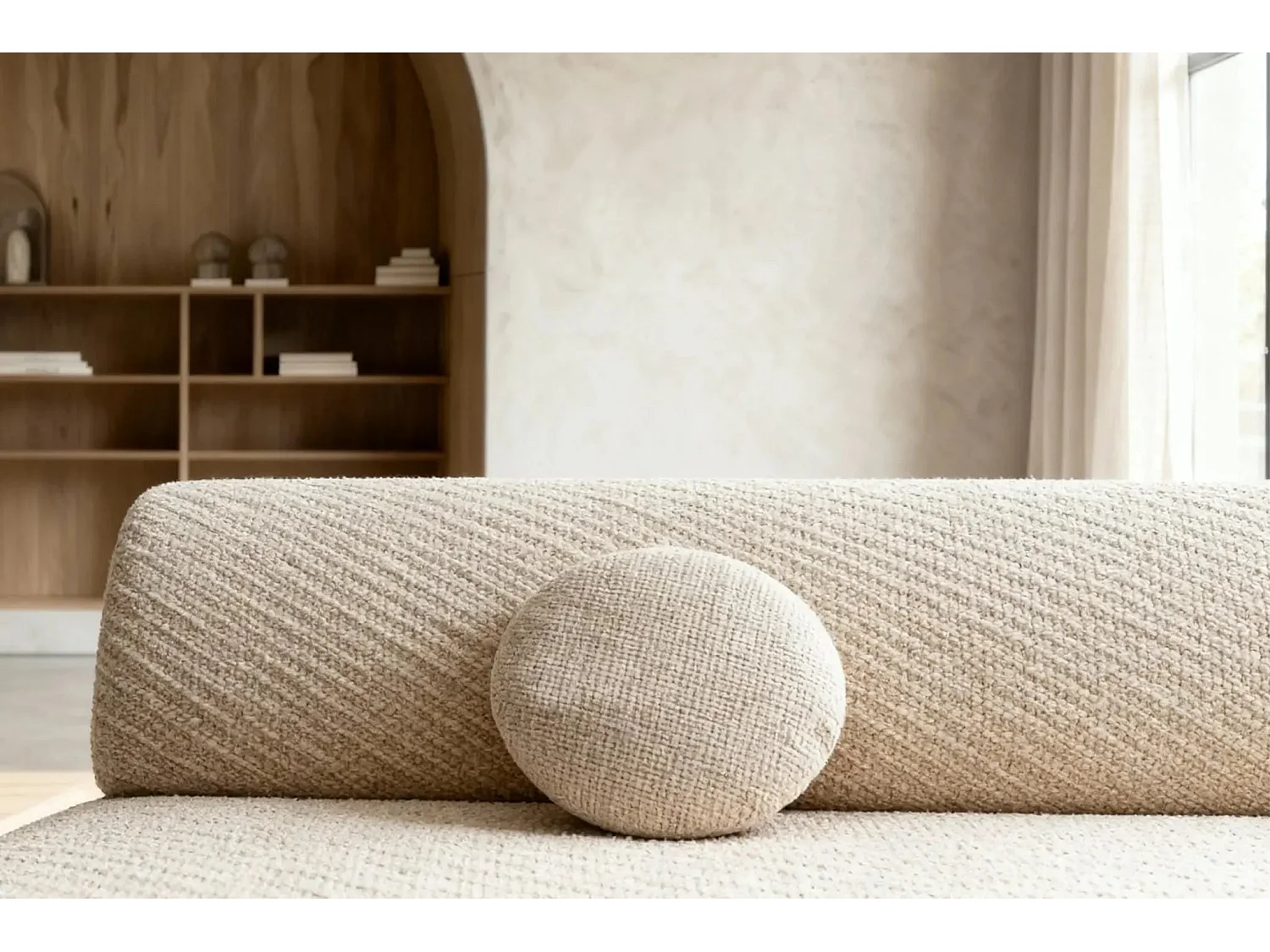 LEVI - Canapé droit convertible tissu lisse 2 places - Beige