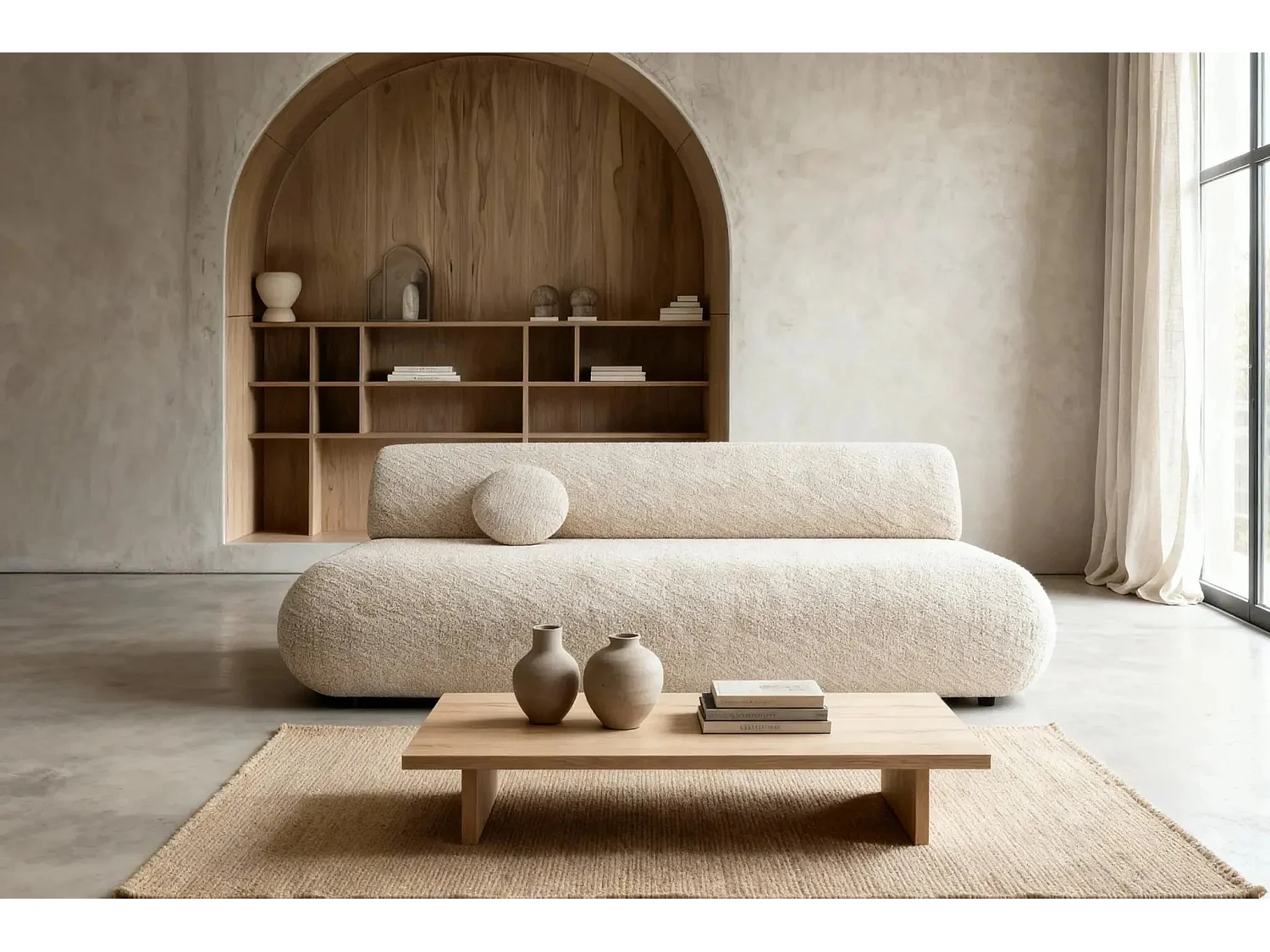 LEVI - Canapé droit convertible tissu lisse 2 places - Beige