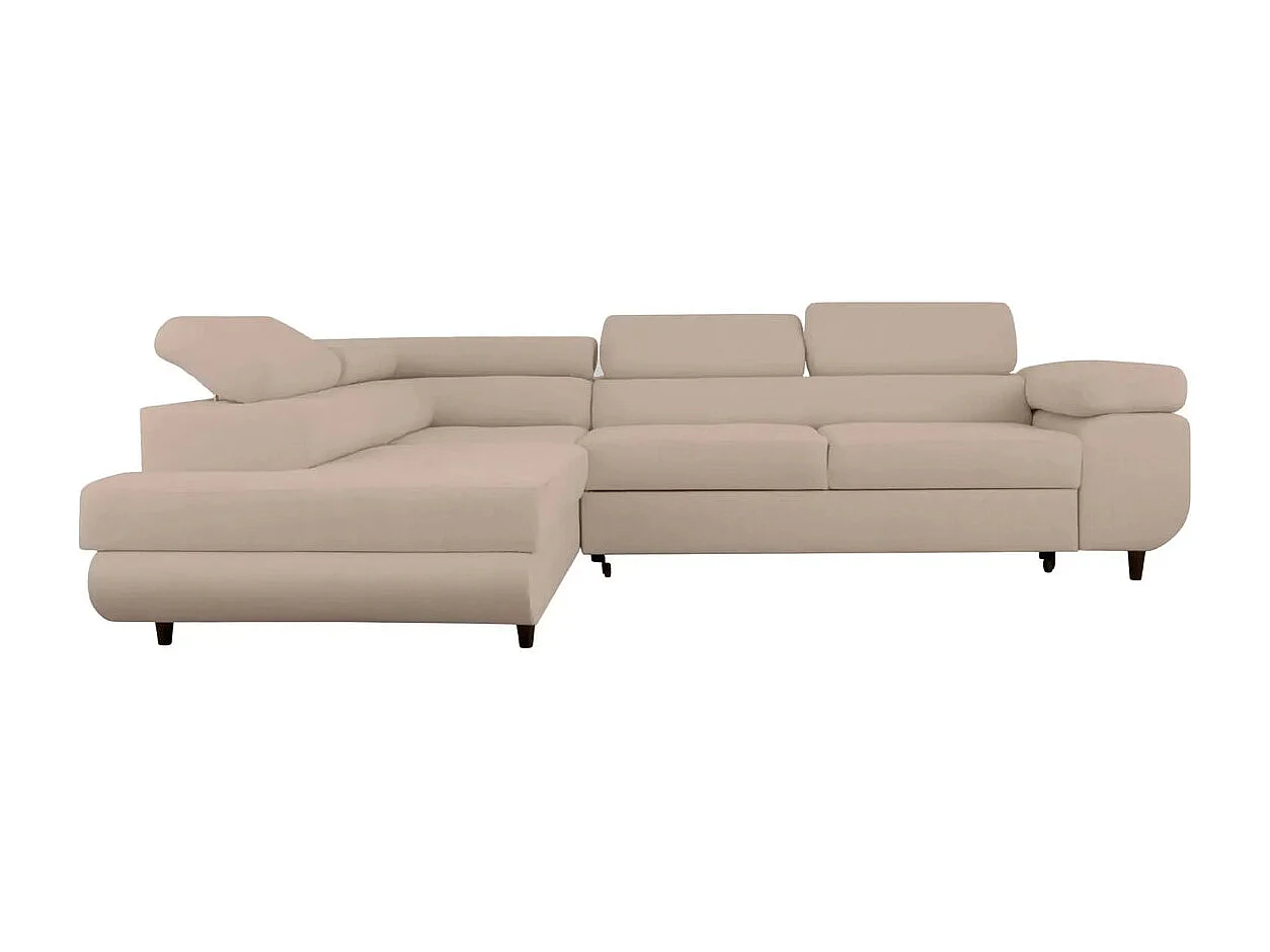 CHARLIE - Canapé d'angle convertible tissu chiné 4 places - Café - Gauche