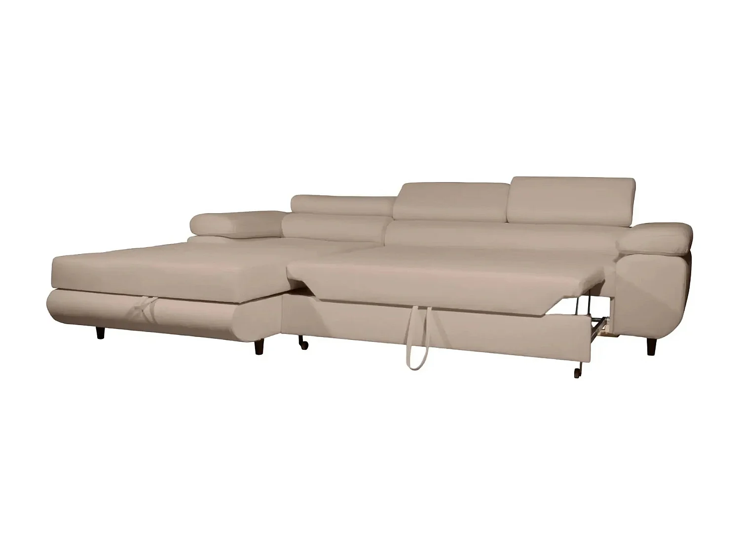CHARLIE - Canapé d'angle convertible tissu chiné 4 places - Café - Gauche