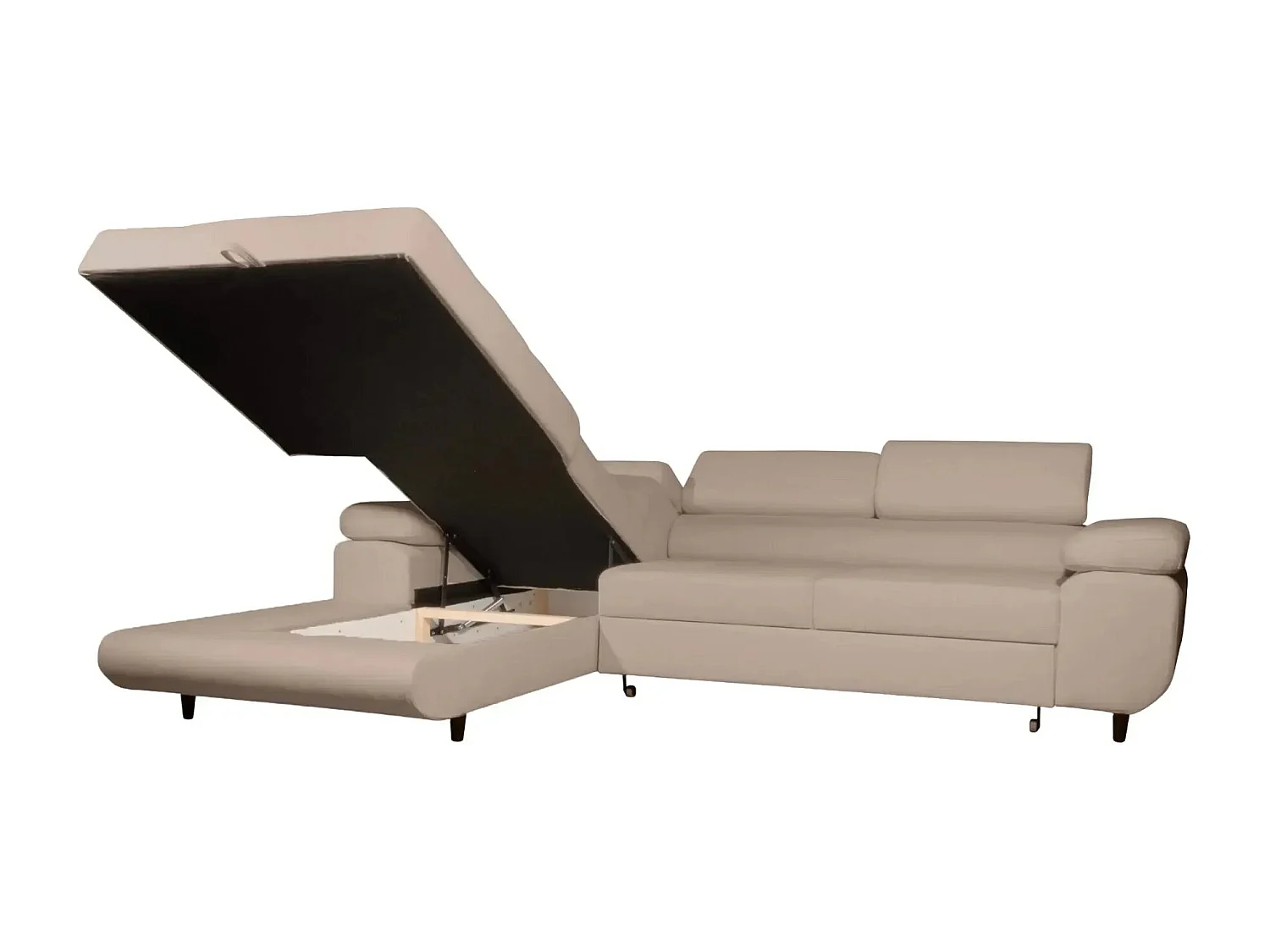 CHARLIE - Canapé d'angle convertible tissu chiné 4 places - Café - Gauche