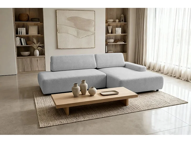 IVY O - Canapé d'angle convertible coffre tissu chiné 3 places - Gris clair - Gauche