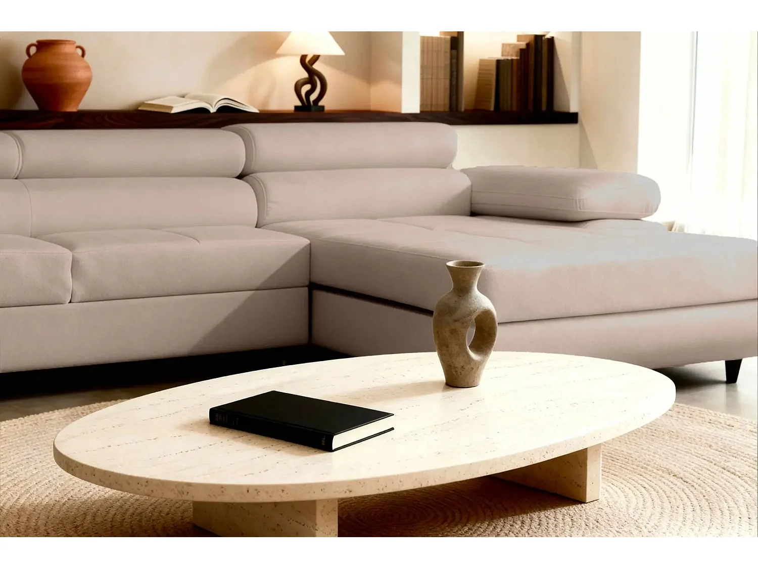 CHARLIE - Canapé d'angle convertible tissu chiné 4 places - Café - Droit