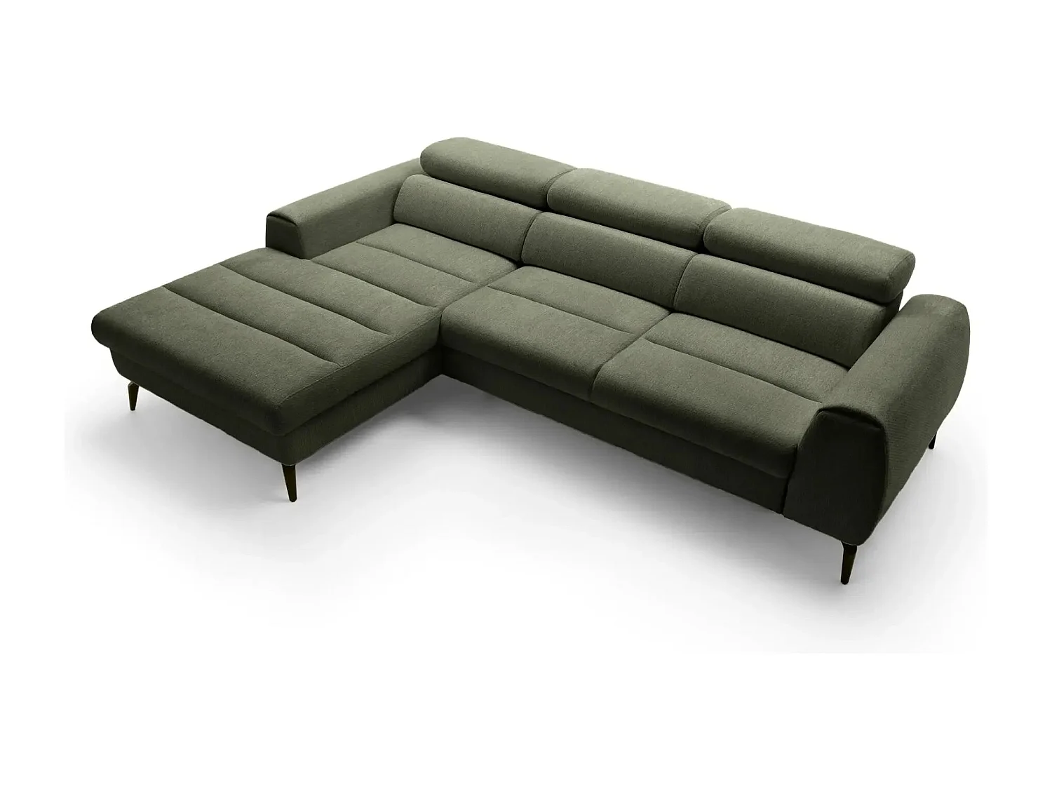 CLOVIS - Canapé d'angle convertible tissu chiné 4 places - Vert - Droit