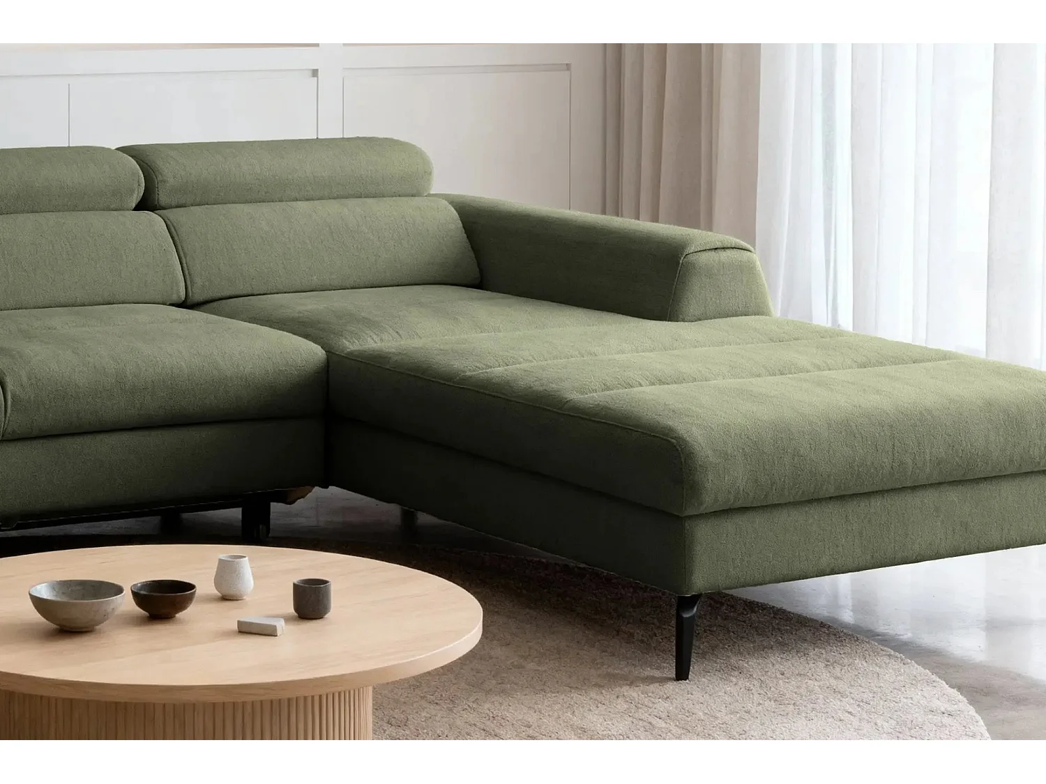 CLOVIS - Canapé d'angle convertible tissu chiné 4 places - Vert - Droit