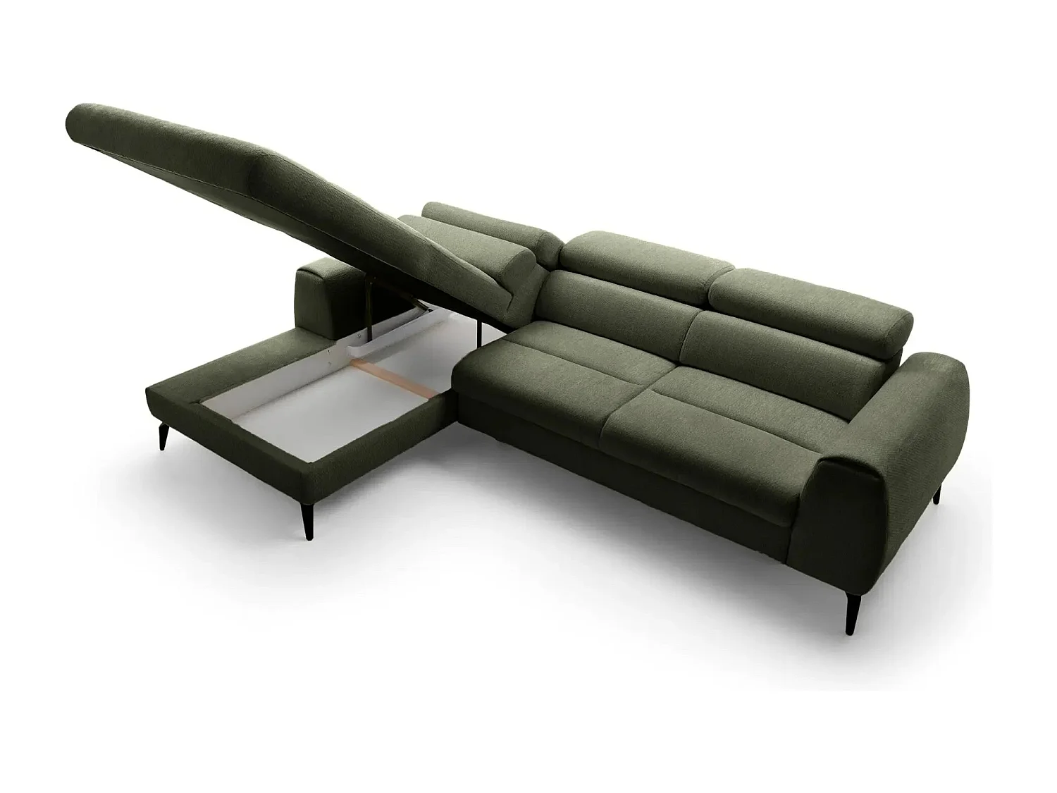 CLOVIS - Canapé d'angle convertible tissu chiné 4 places - Vert - Droit