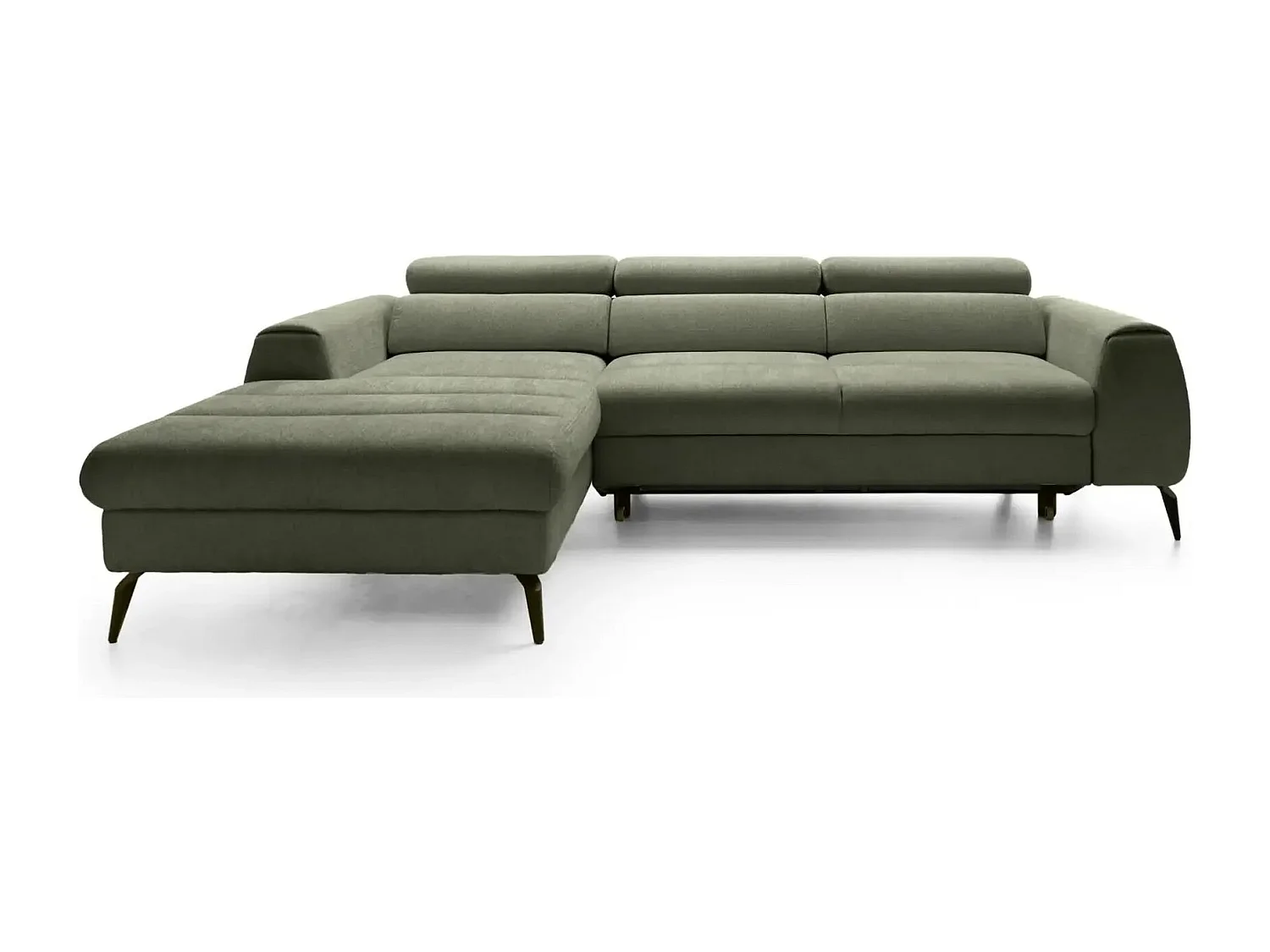 CLOVIS - Canapé d'angle convertible tissu chiné 4 places - Vert - Droit