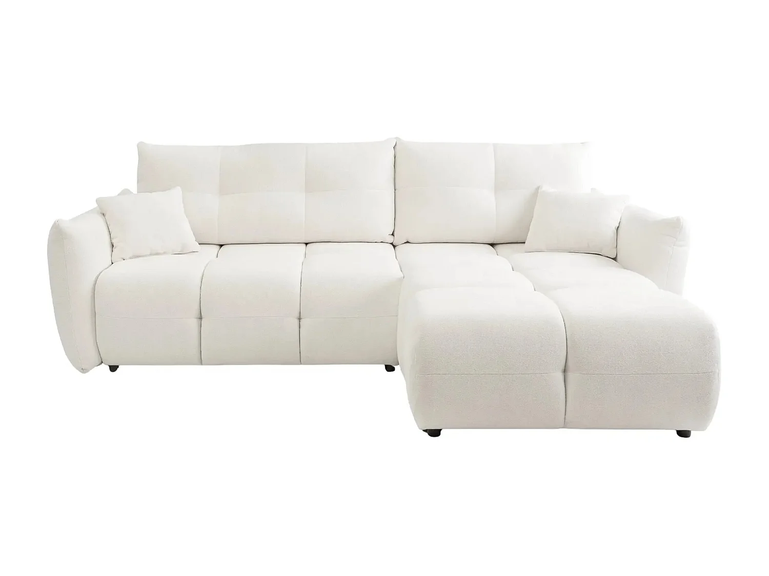 JUNE - Canapé d'angle convertible tissu bouclette 3 places - Beige