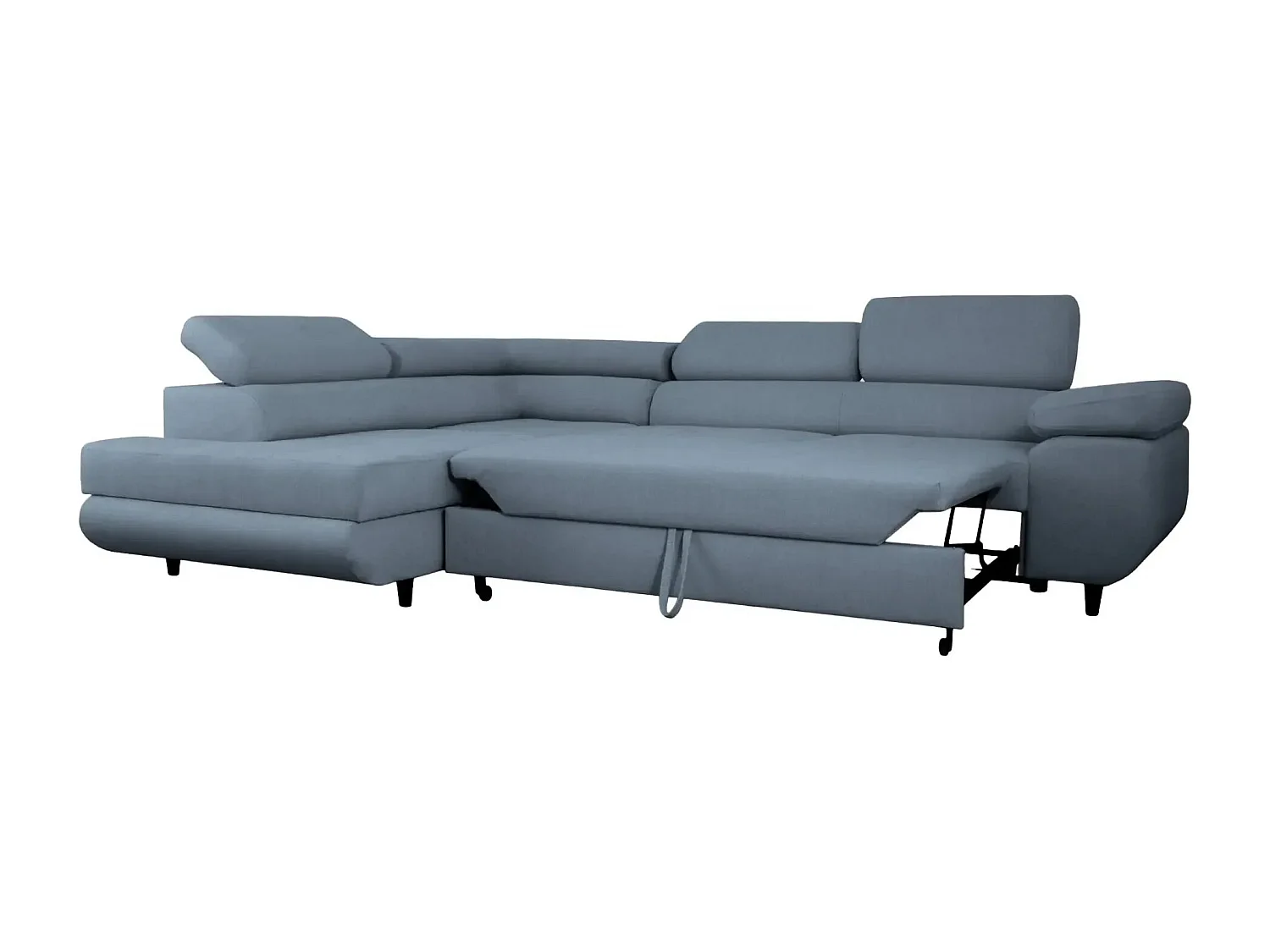 CHARLIE L - Canapé d'angle convertible tissu lisse 4 places - Bleu - Droit