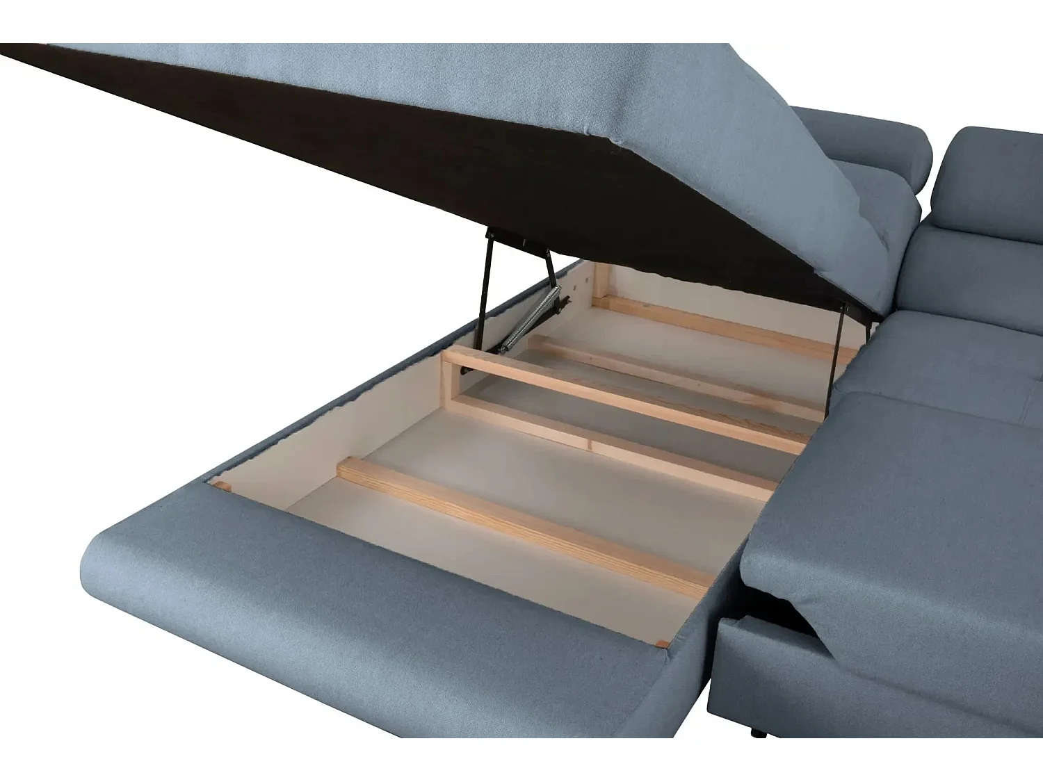 CHARLIE L - Canapé d'angle convertible tissu lisse 4 places - Bleu - Droit