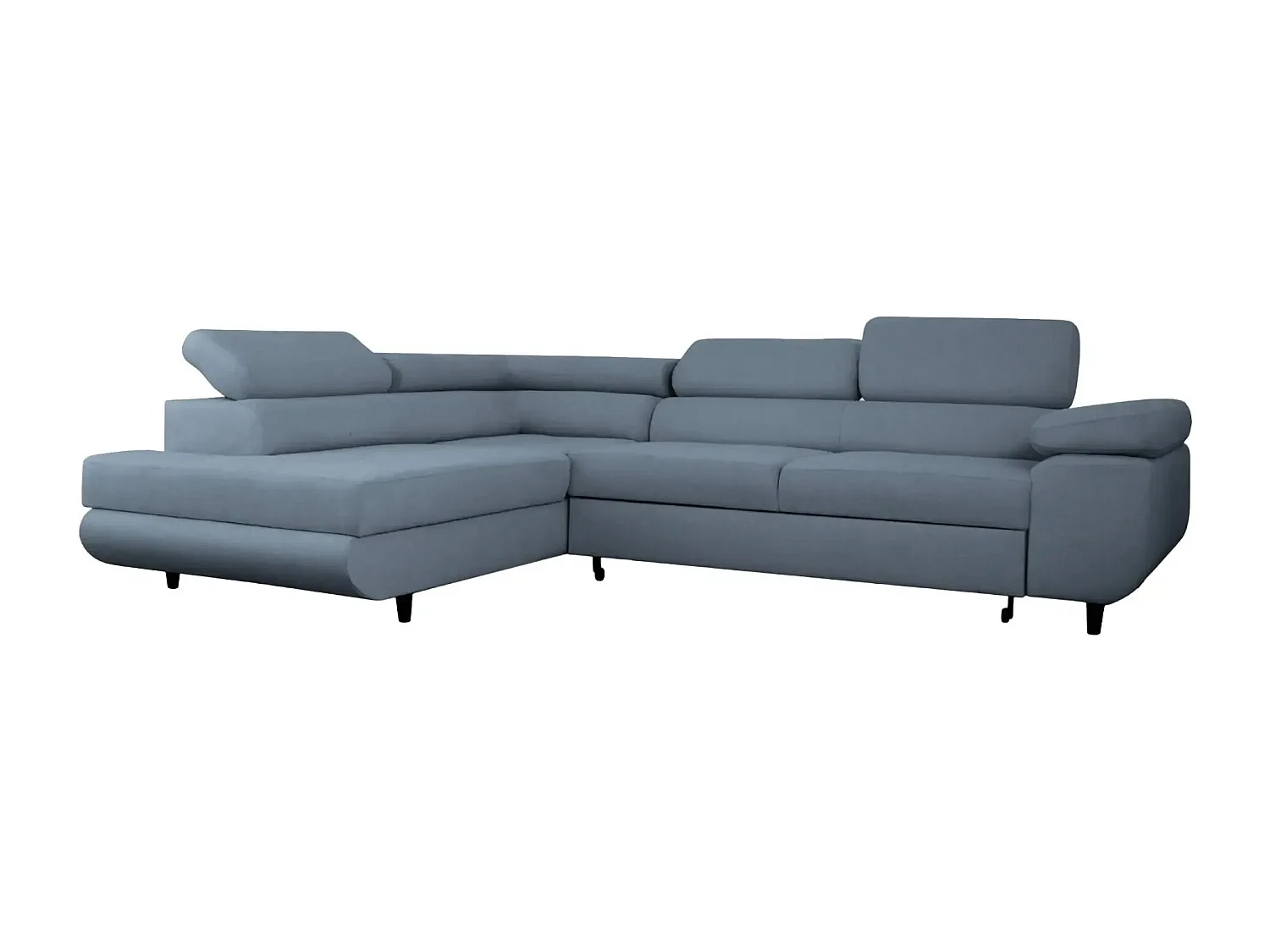 CHARLIE L - Canapé d'angle convertible tissu lisse 4 places - Bleu - Droit