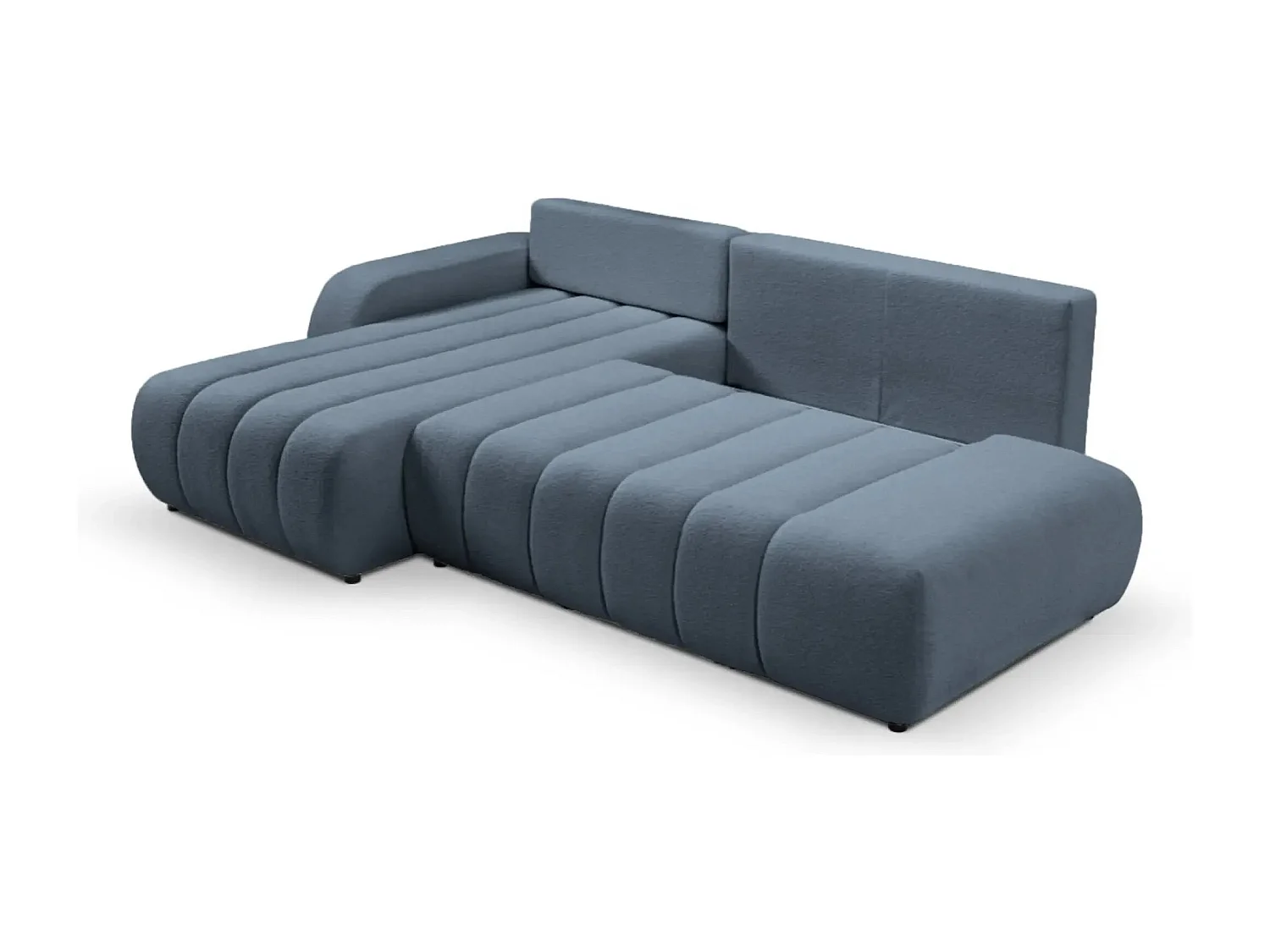 CELESTE - Canapé d'angle convertible tissu bouclette 4 places - Bleu - Droit