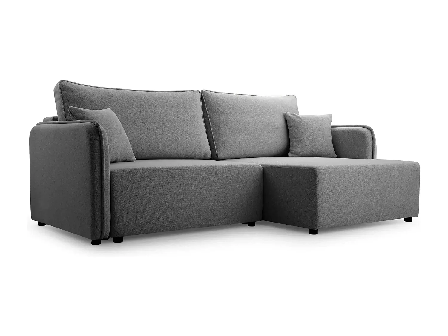 BONNIE - Canapé d'angle convertible tissu lisse 3 places - Gris foncé - Gauche