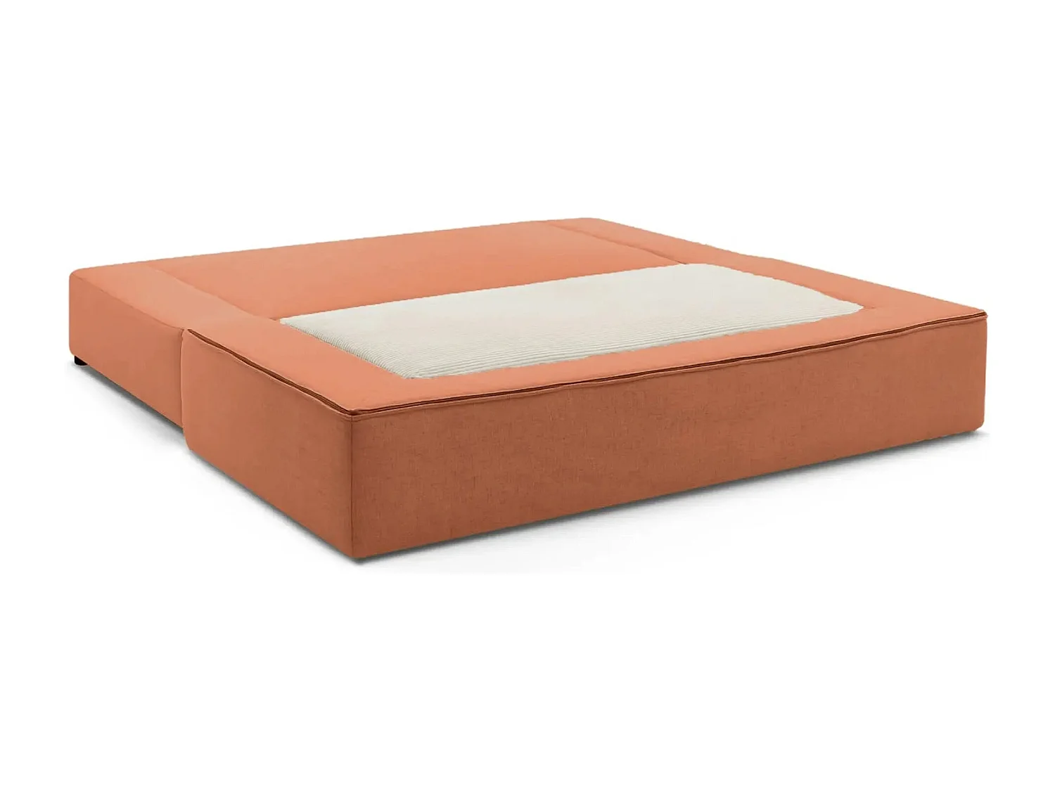 AMBRE - Canapé droit convertible bi matière avec deux poufs 4 places - Terracotta