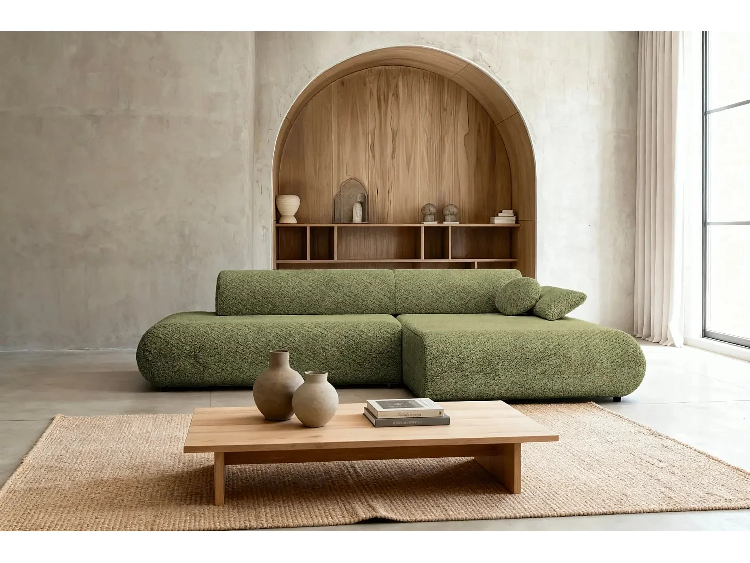 LEVI - Canapé d'angle convertible tissu lisse 3 places - Vert - Droit