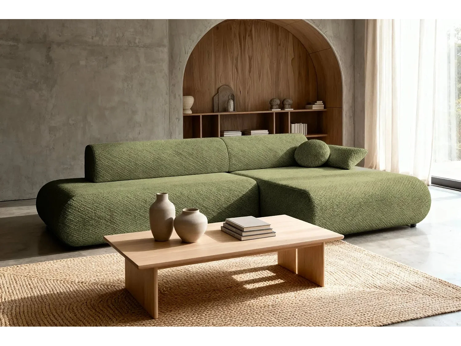 LEVI - Canapé d'angle convertible tissu lisse 3 places - Vert - Droit