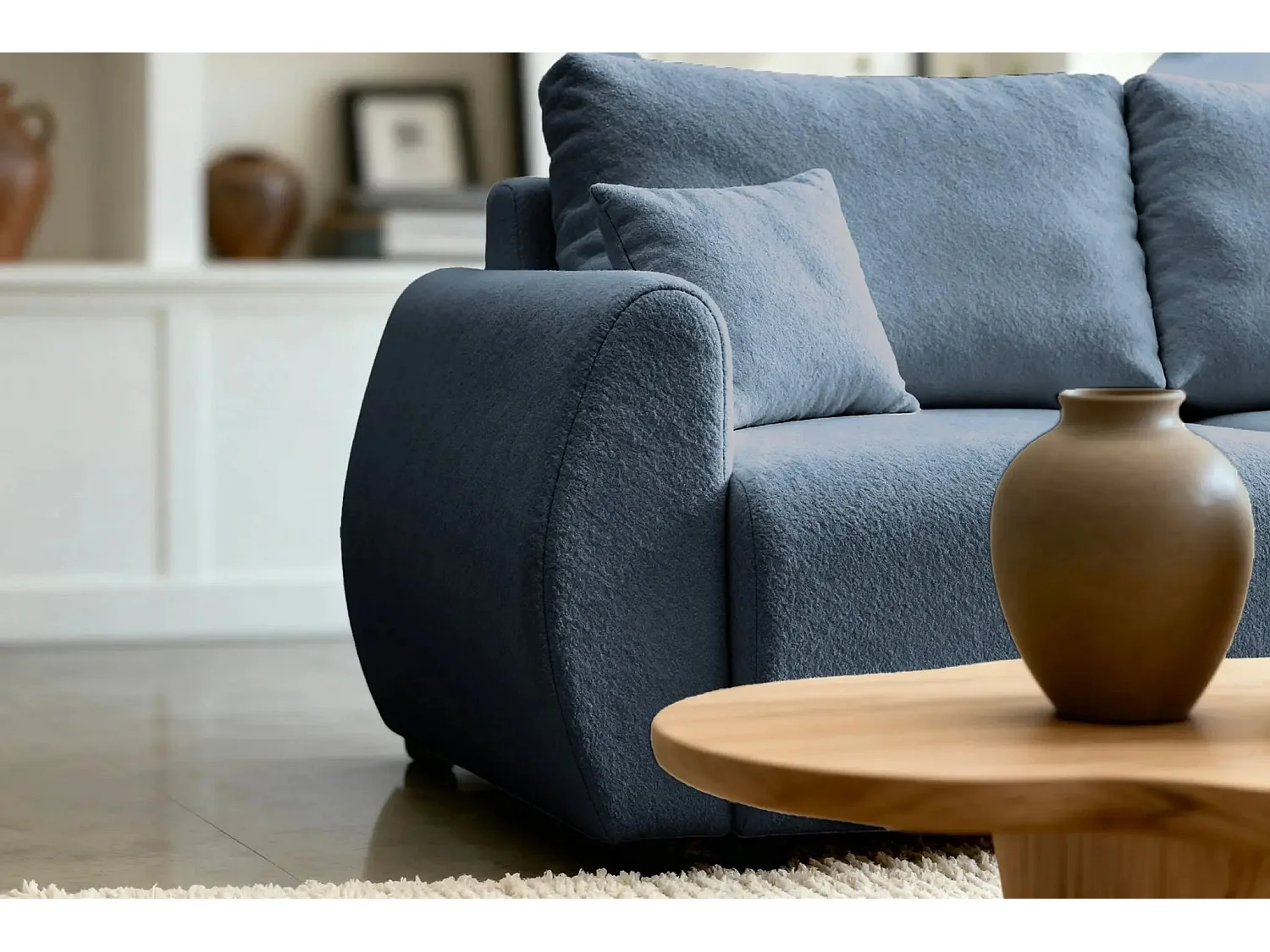 HERA - Canapé d'angle convertible tissu doux 3 places - Bleu