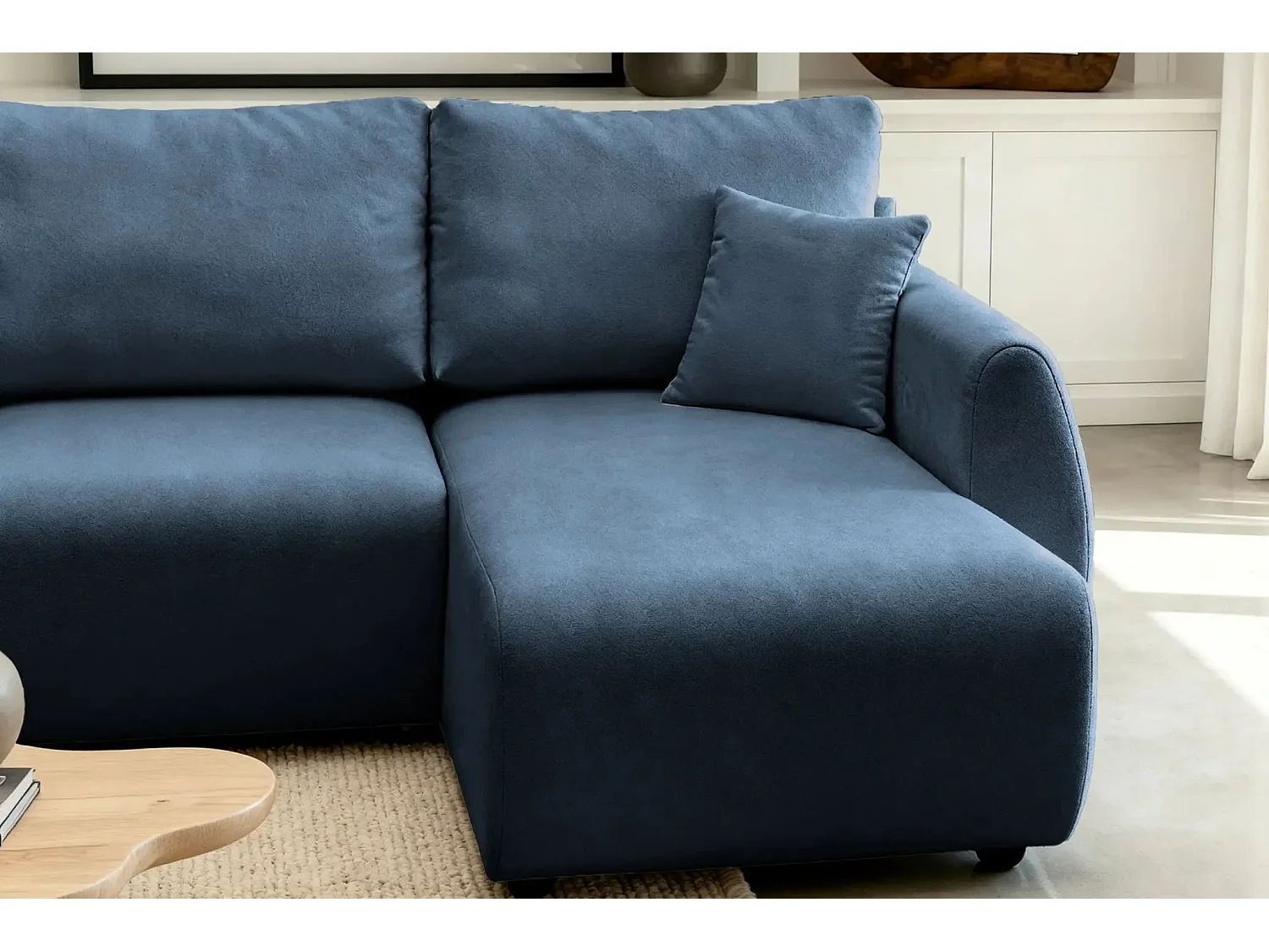 HERA - Canapé d'angle convertible tissu doux 3 places - Bleu